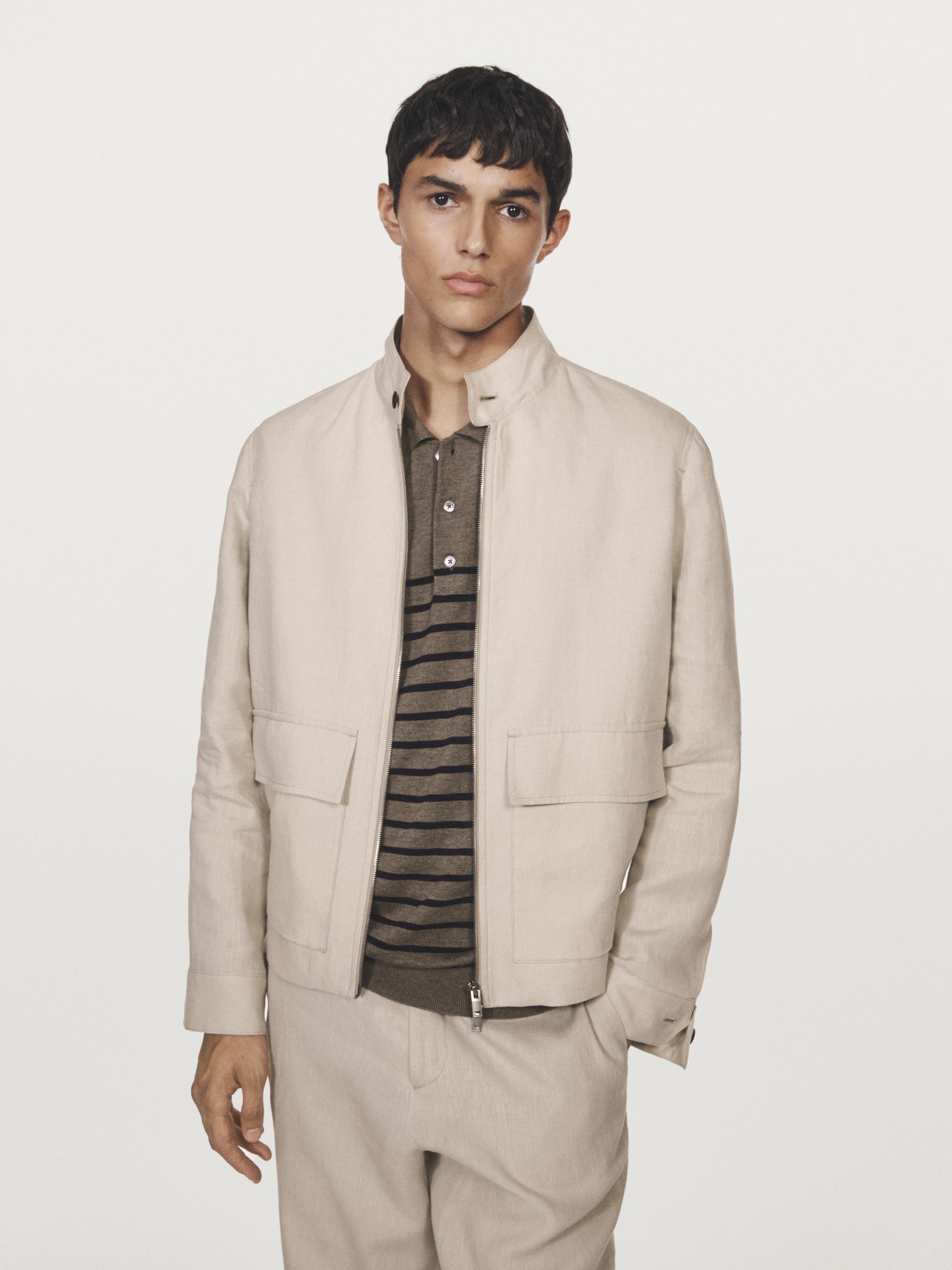 100% linen jacket with pockets — BEIGE