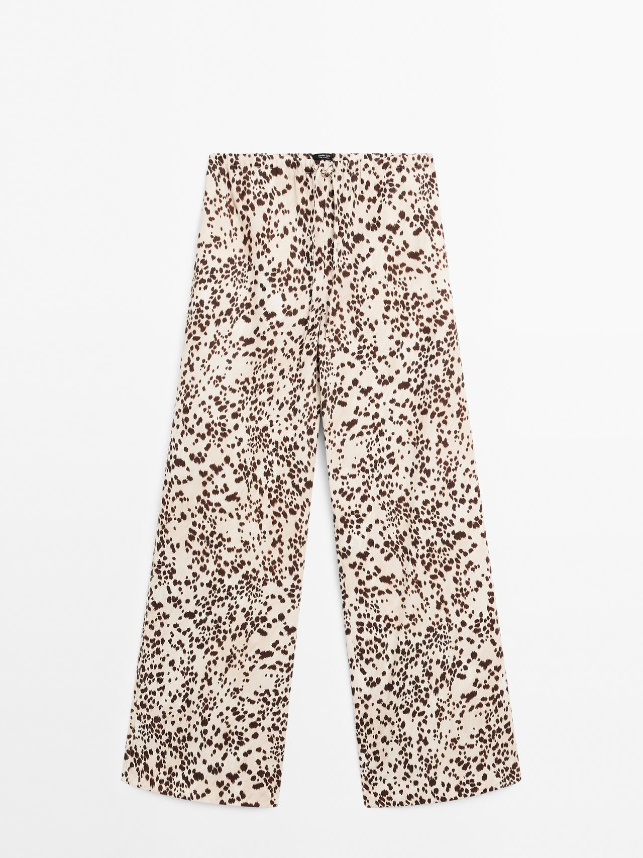 Massimo Dutti - Dame - Bukser Med Dyreprint Og Lige Ben - Lys Karamelfarvet - Xs