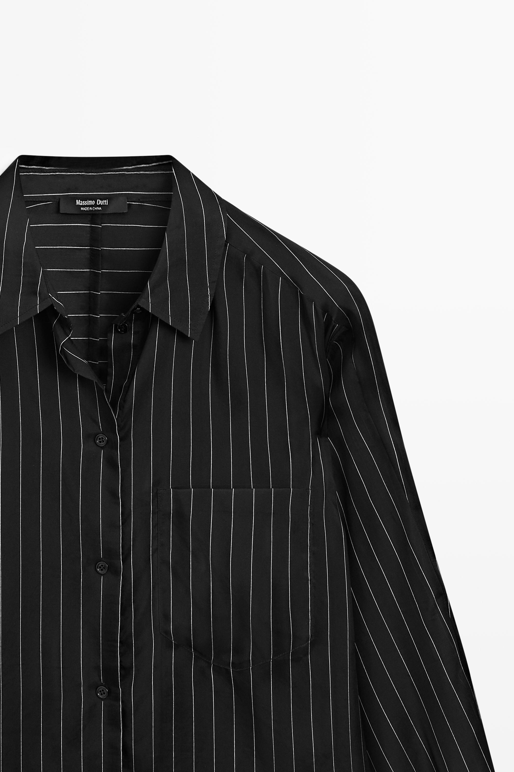 Striped shirt in flowing fabric - STUDIO — BLACK