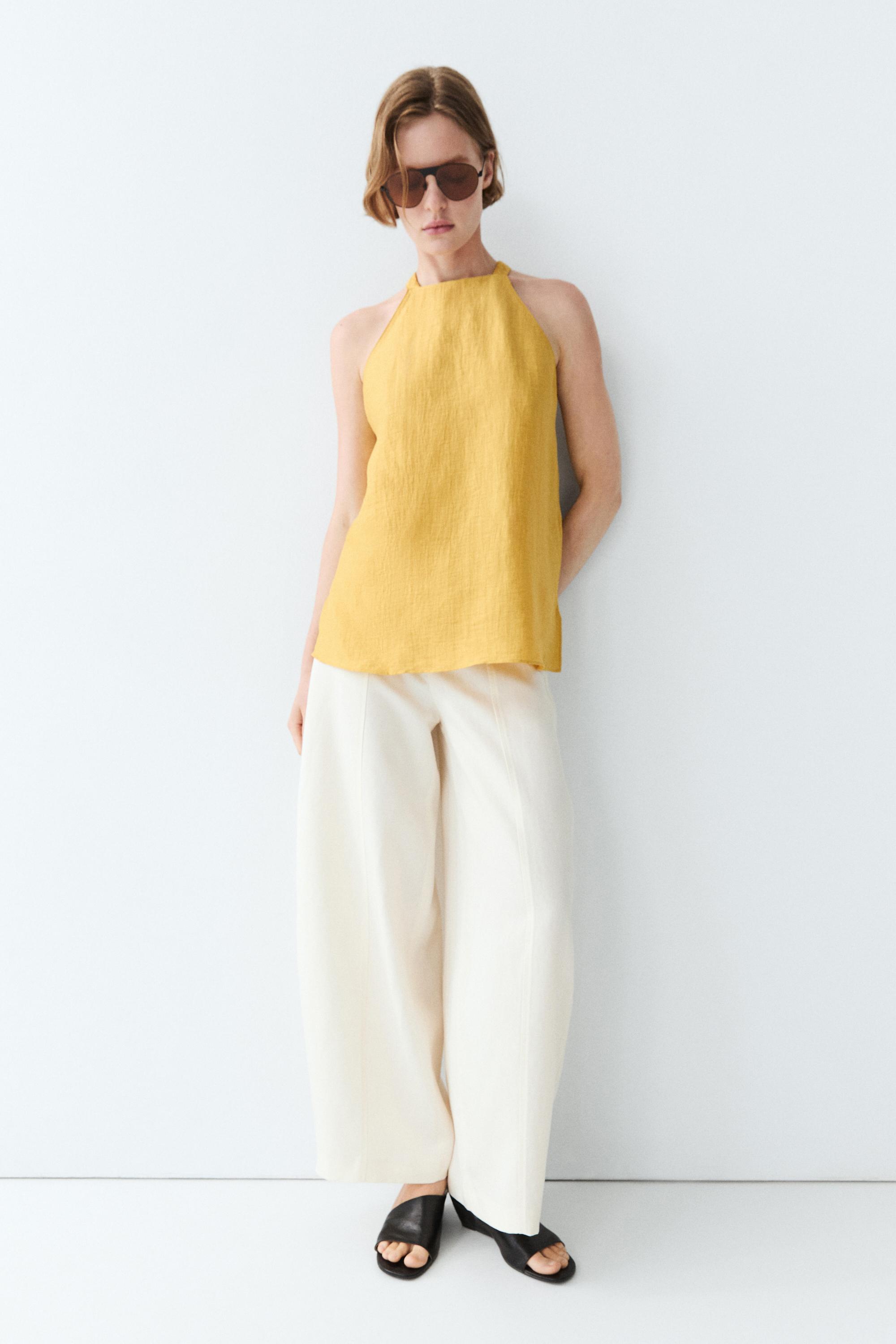 Linen blend halter top — NEON YELLOW