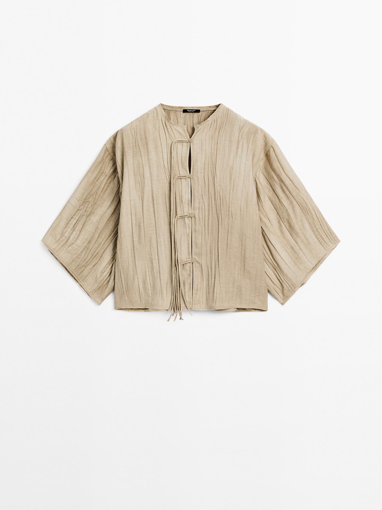 Massimo Dutti - Dame - Kimono Med Blødt Fald Og Bindedetalje - Beige - M-L