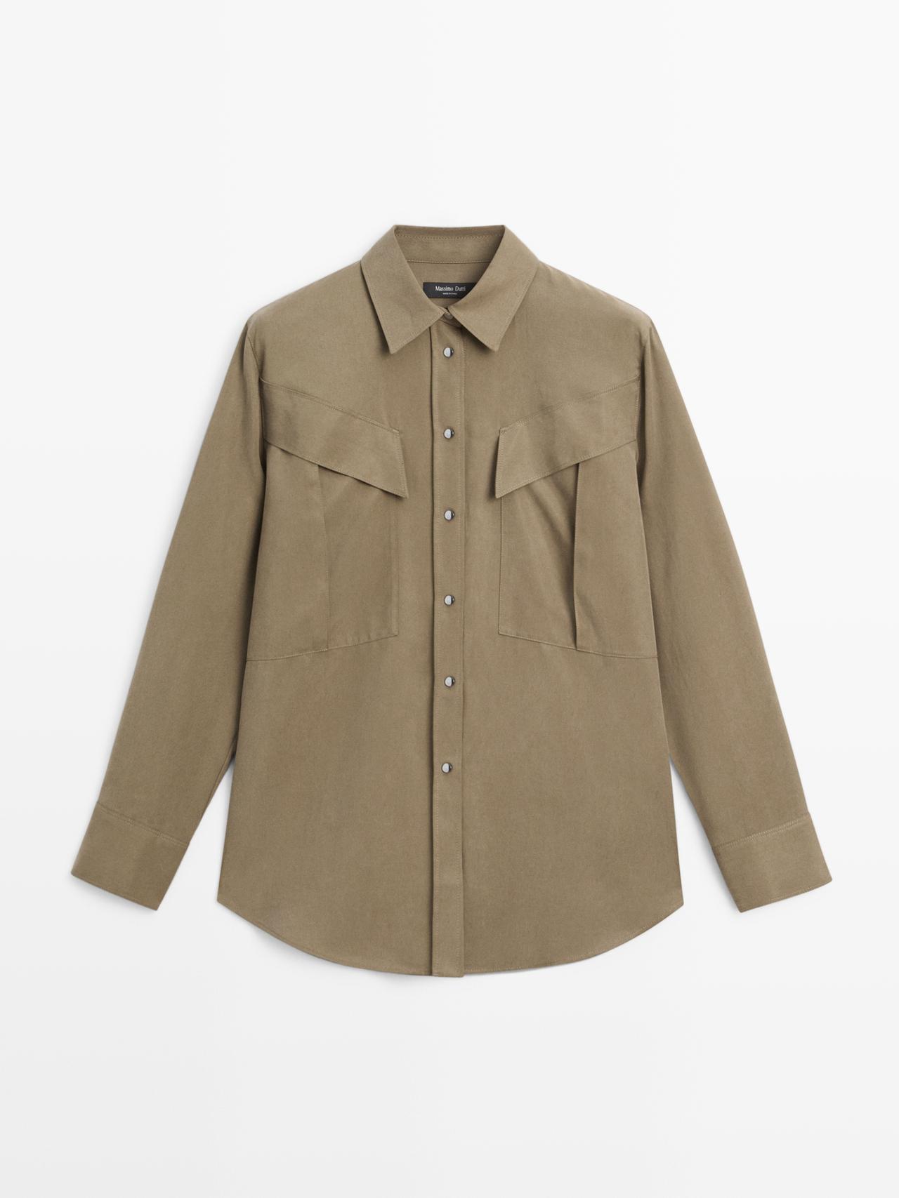 Massimo Dutti - Dame - Lang Skjorte Med Lommedetaljer - Kaki - Xs