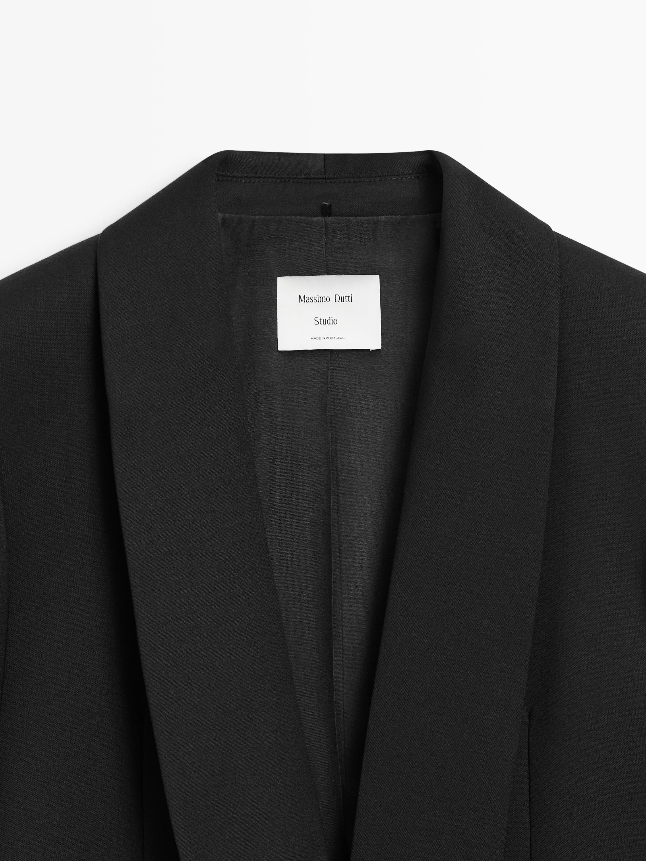 Wool blend blazer with lapel detail - STUDIO — BLACK