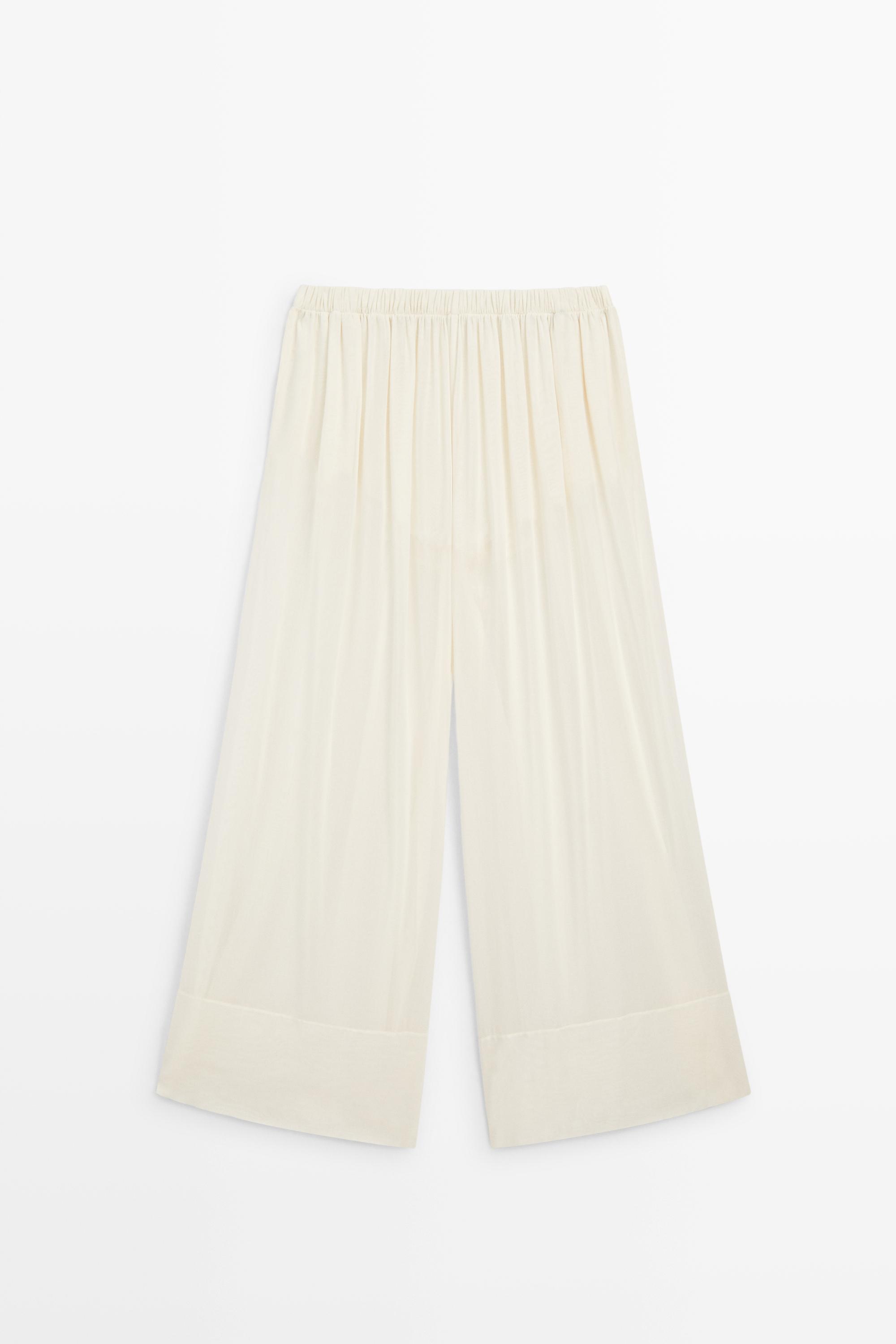 Semi-sheer flowing wide-leg pants — Off white