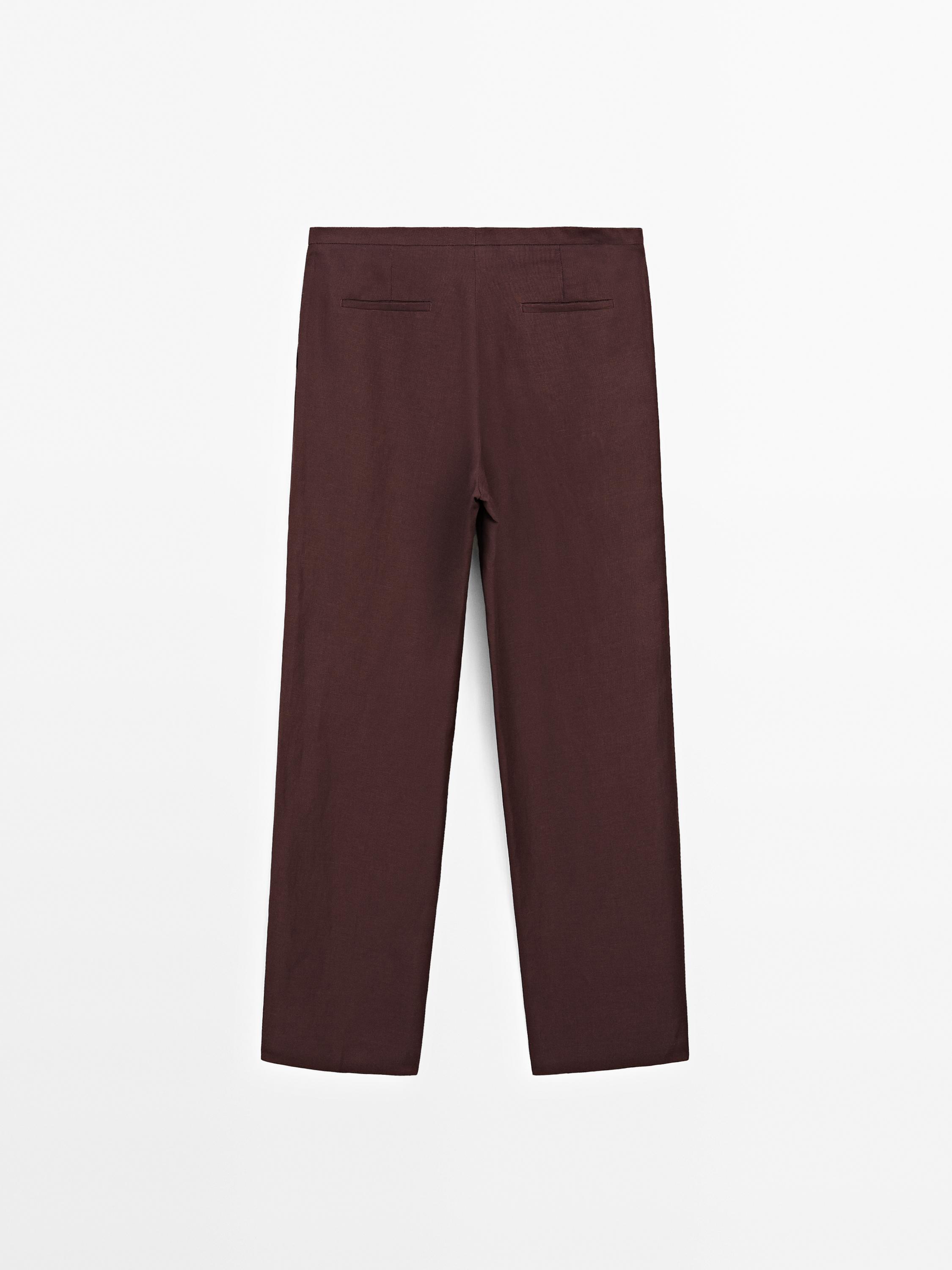 Straight-leg linen blend trousers