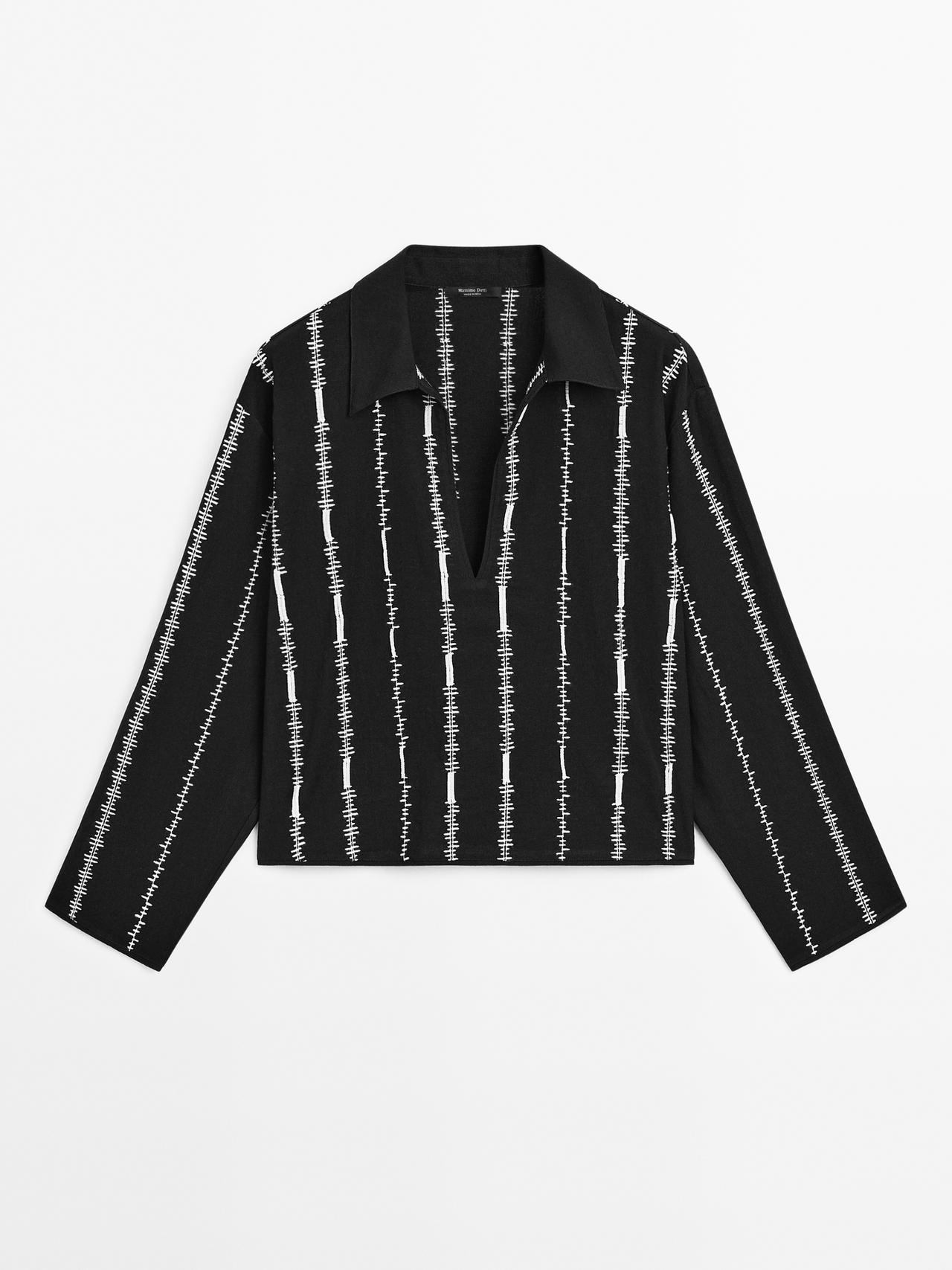 Massimo Dutti - Dame - Bluse Med Broderede Detaljer - Sort - S