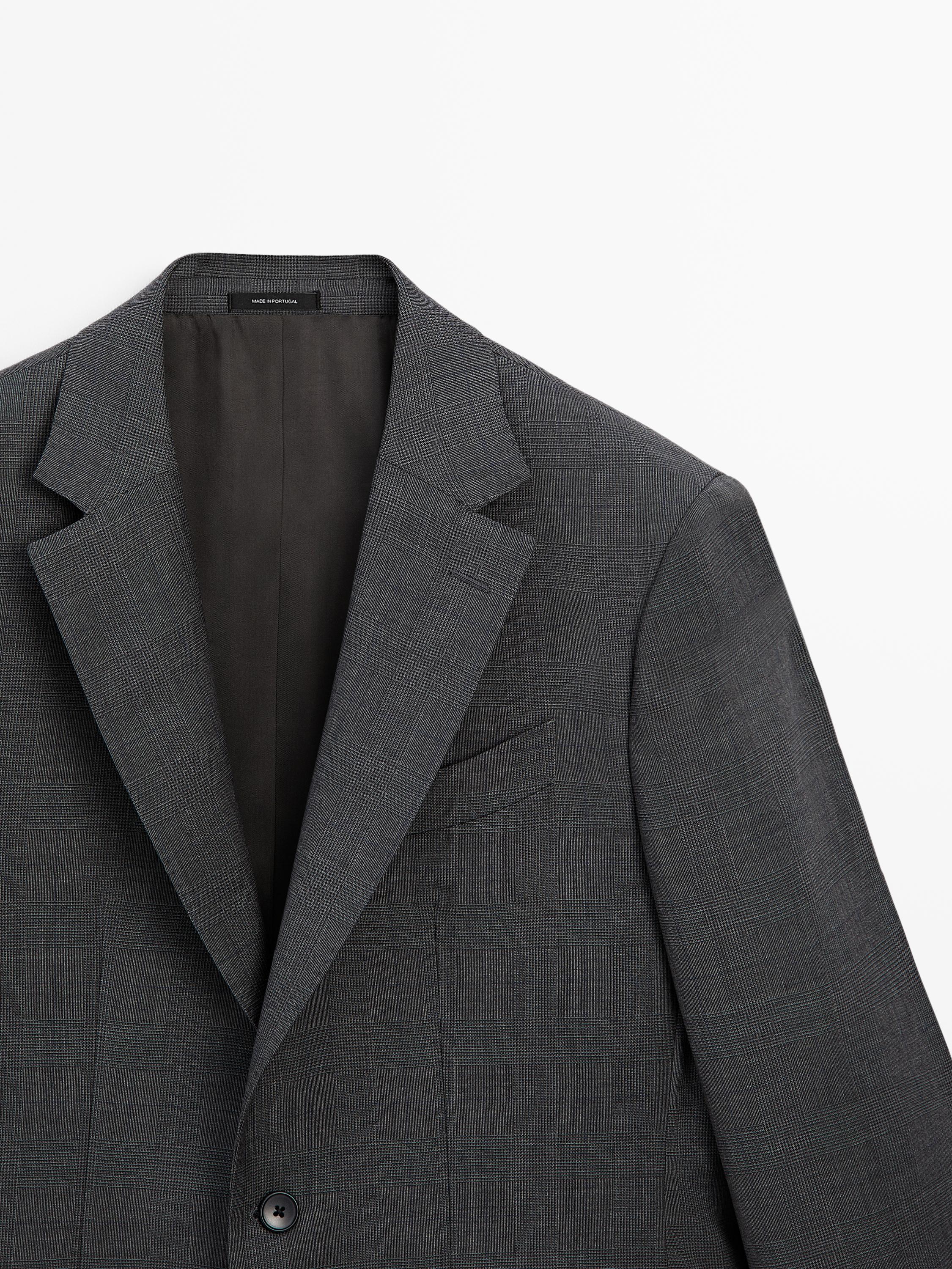 100% wool check suit blazer