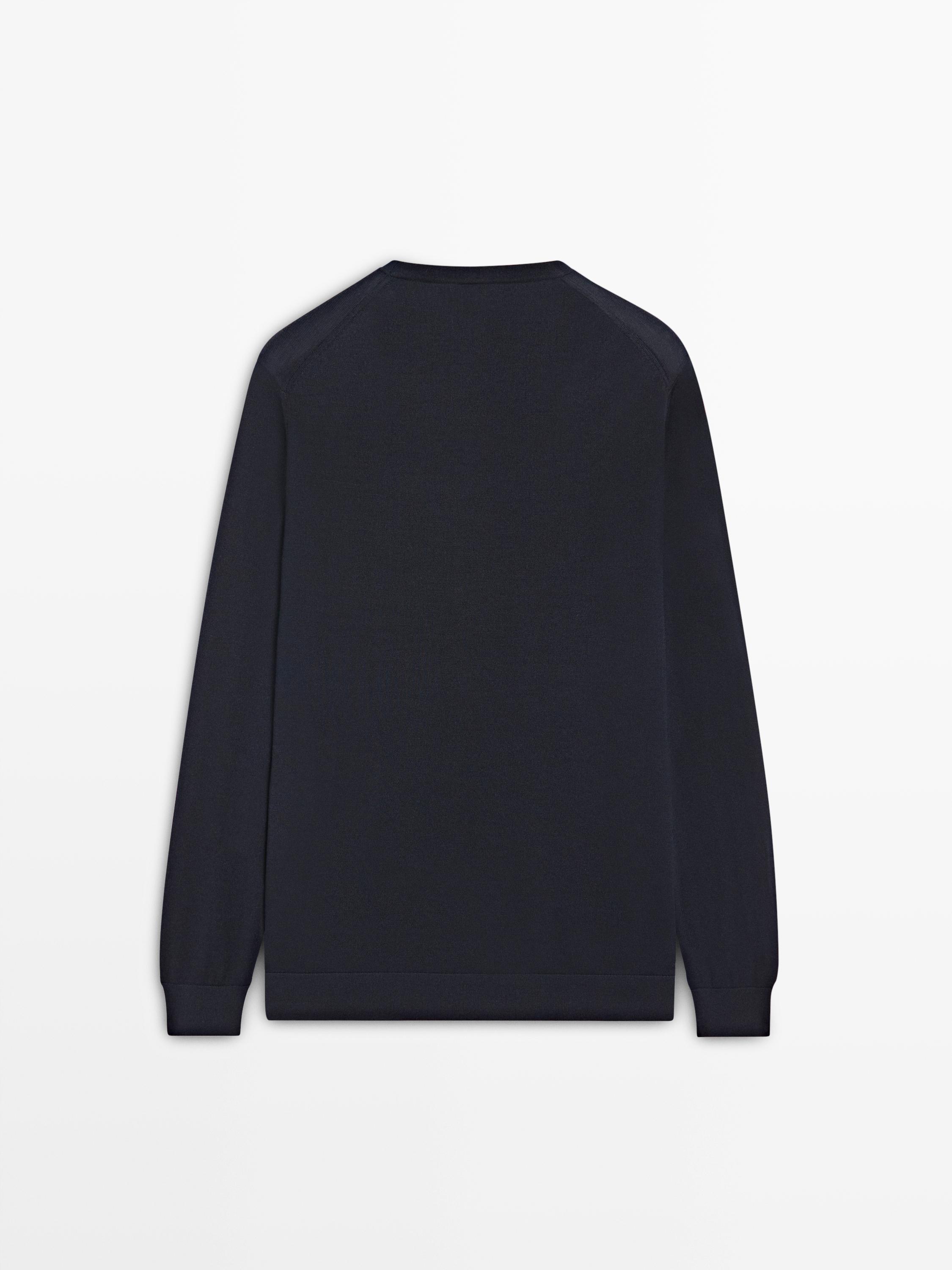 100% merino wool knit sweater — NAVY BLUE