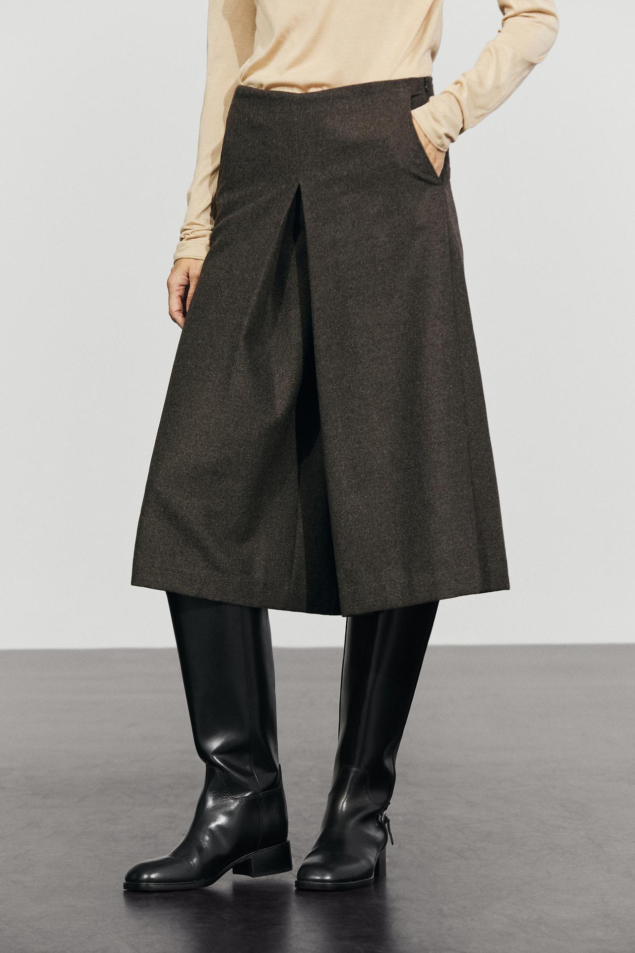 Wool blend skort — BROWN