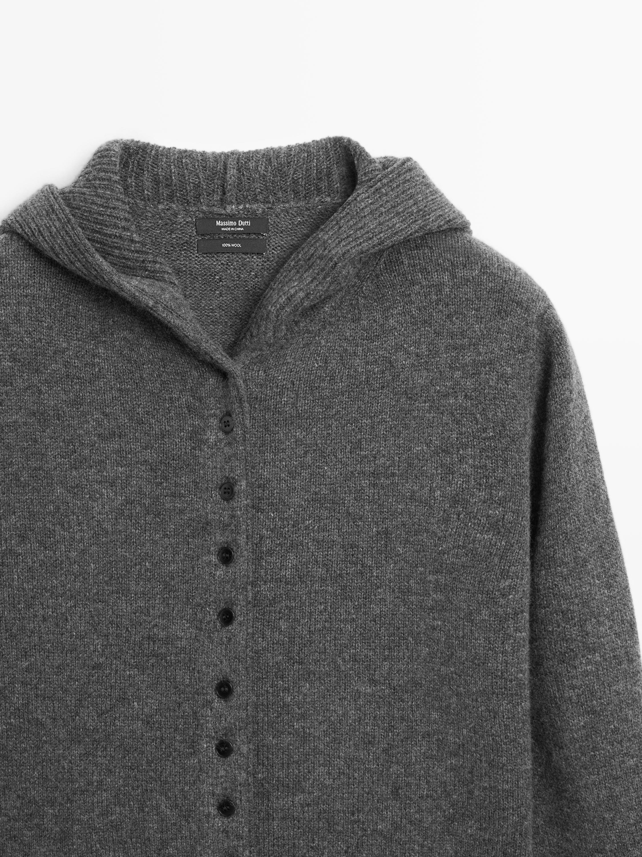 100% wool hooded knit cardigan