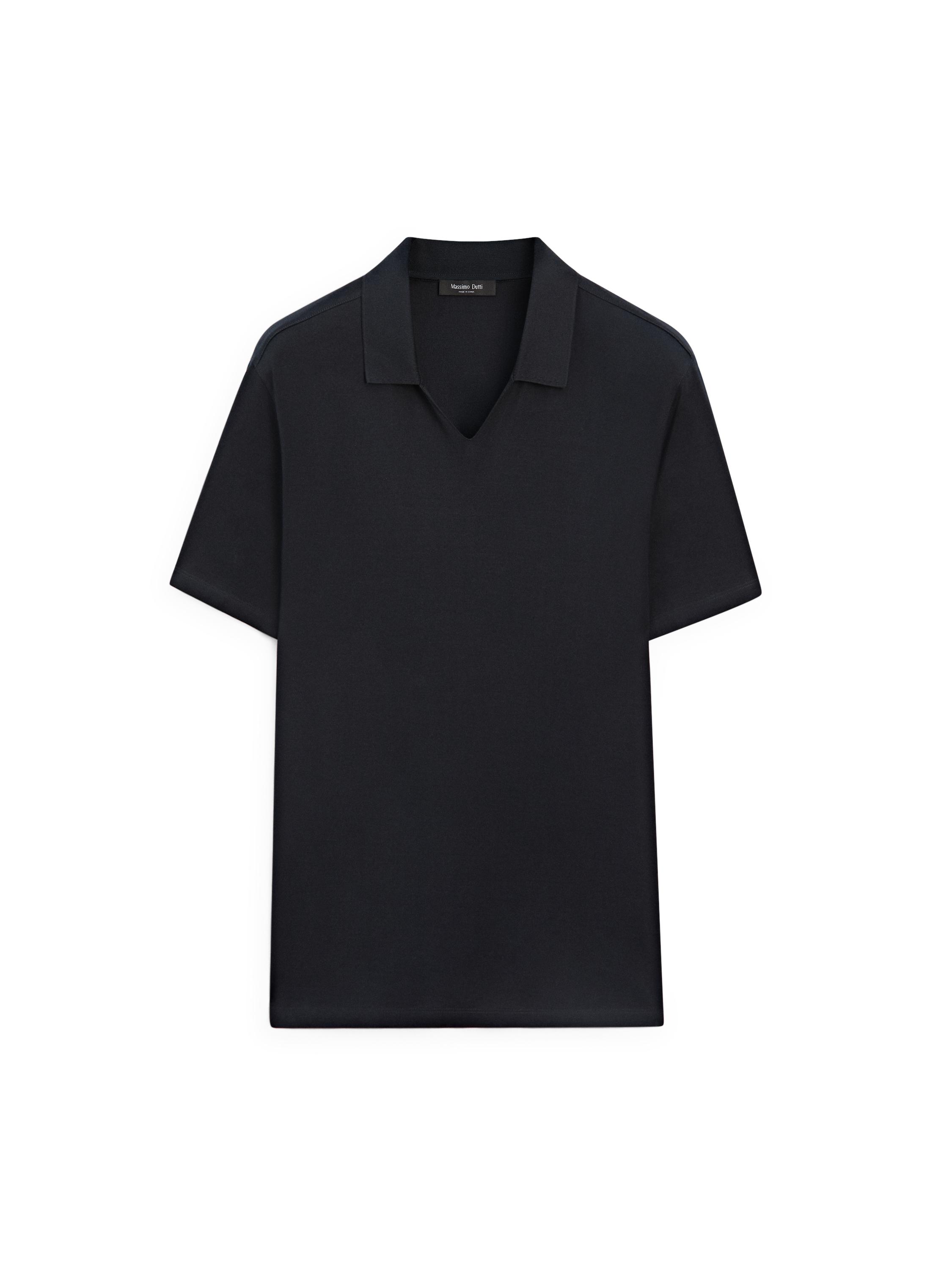 Cotton V-neck polo shirt — NAVY BLUE