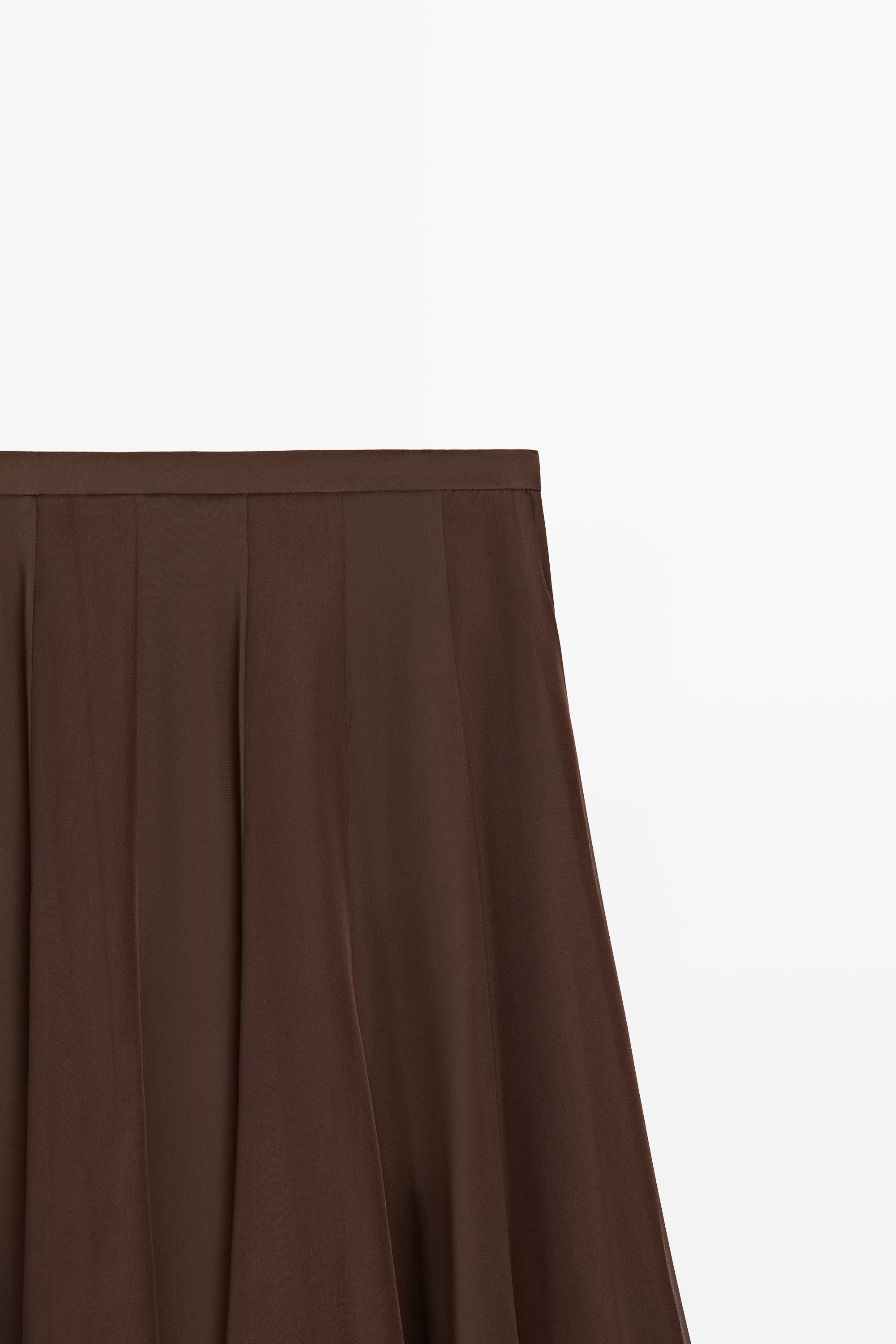 Flowing flared midi skirt — BROWN