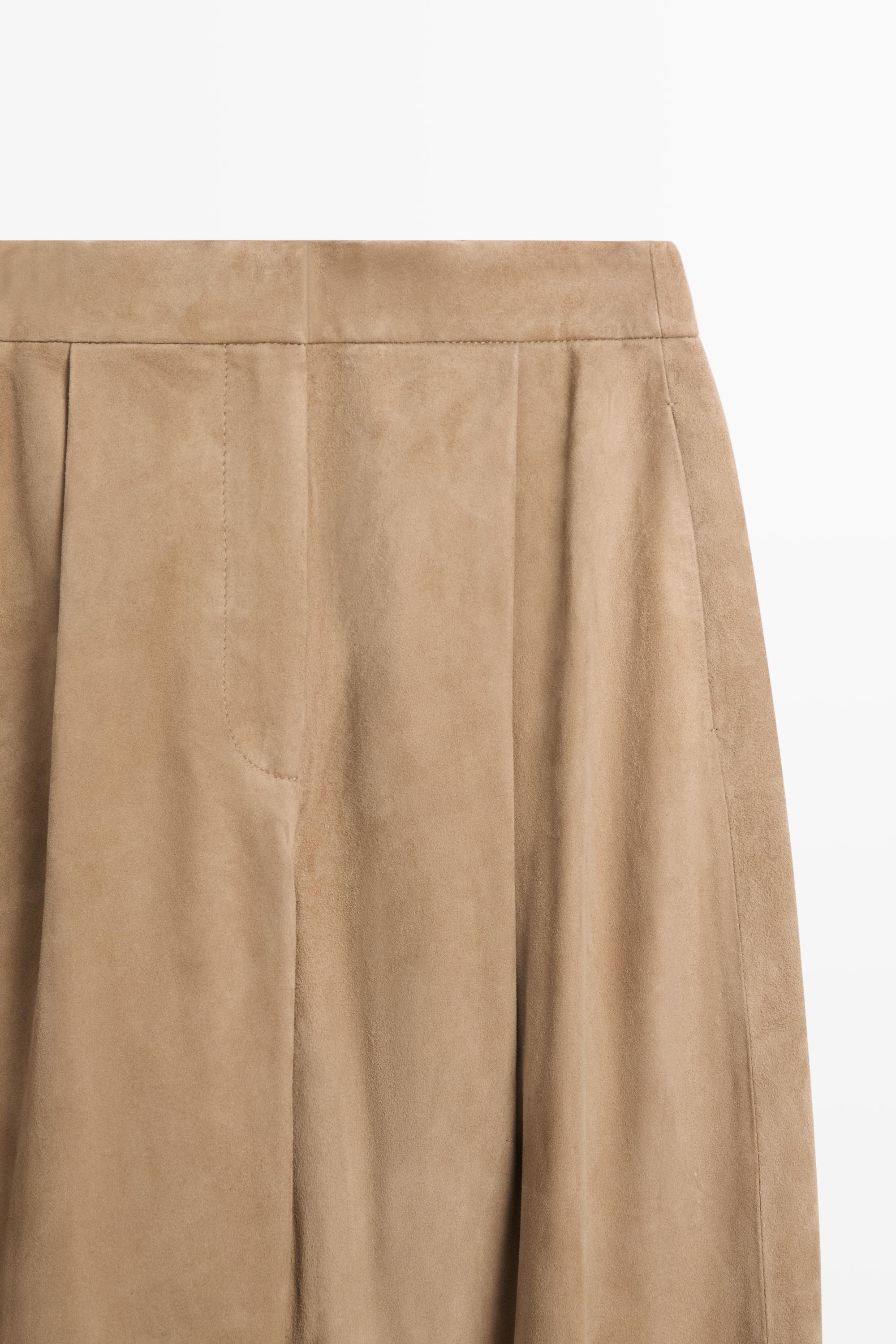 Suede leather pants with tie-detail hems — Green