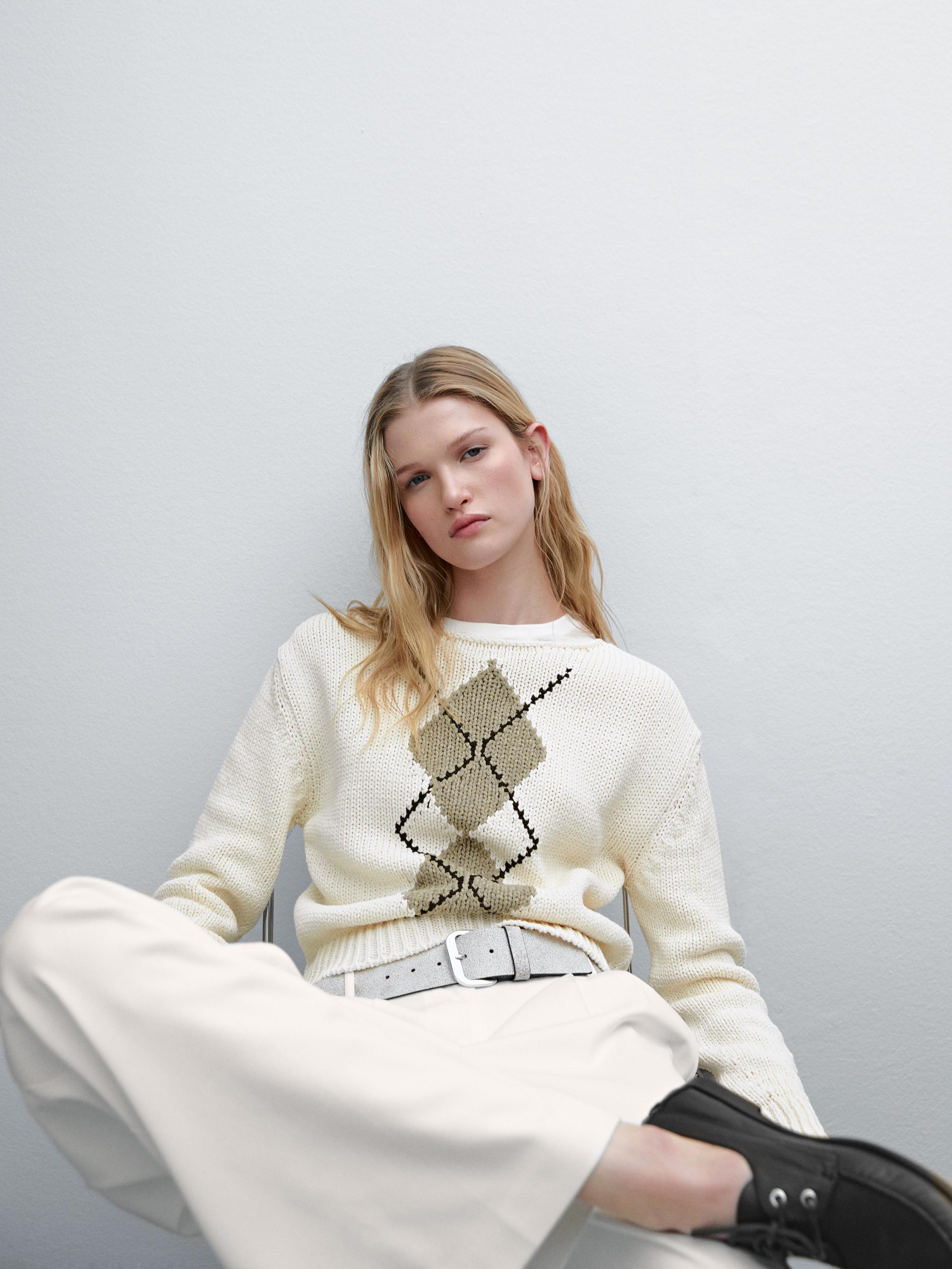 Cotton blend diamond knitted jumper