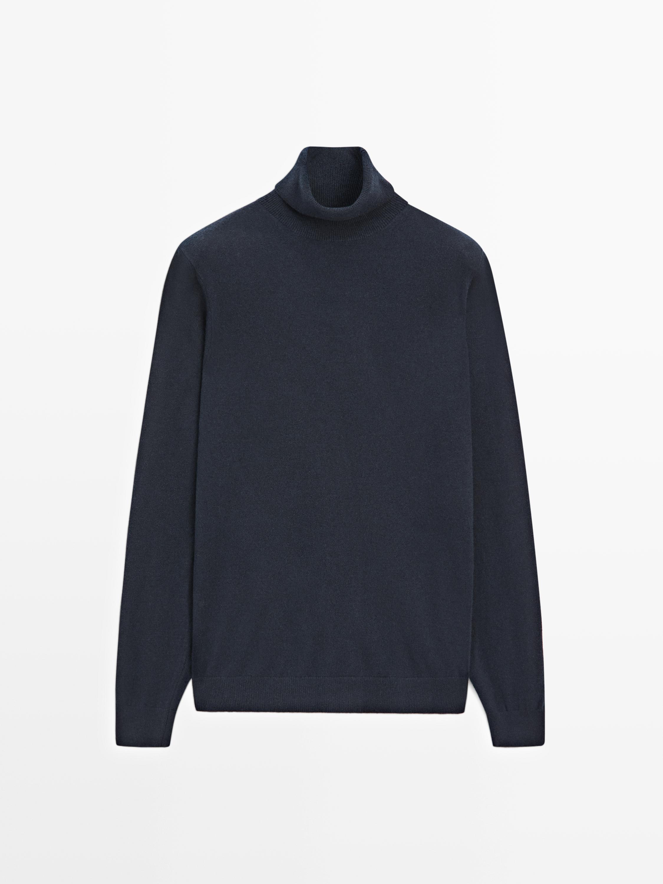 Wool blend knit sweater with high neck