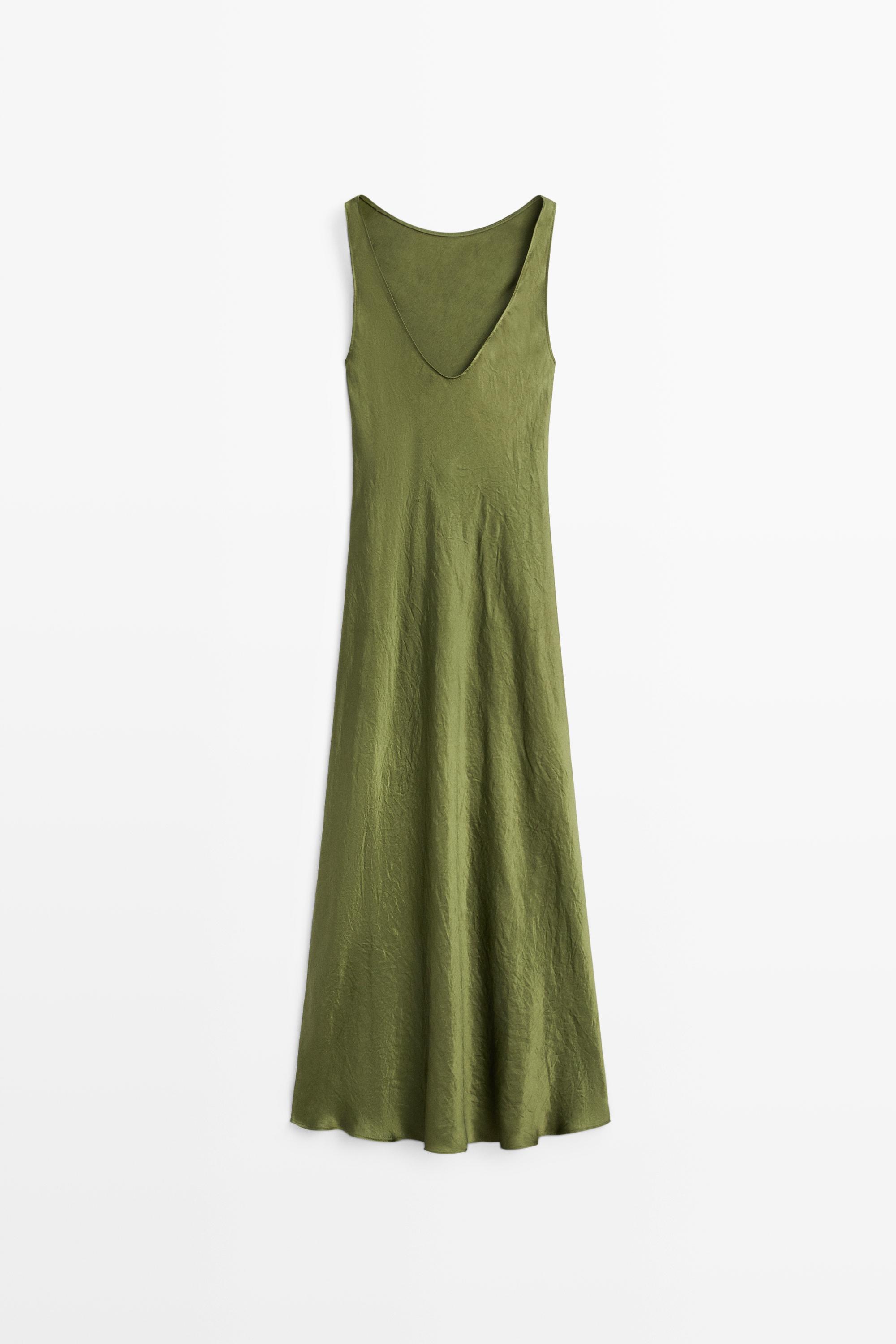 massimo dutti green pleated dress Massimo Dutti Pleated Midi Dress With Drawstrings In Olive - 44% Off
