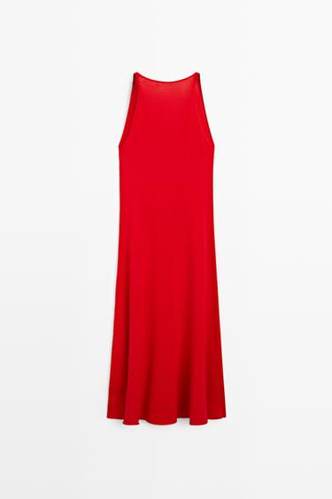 V-neck knit midi dress — RED 6
