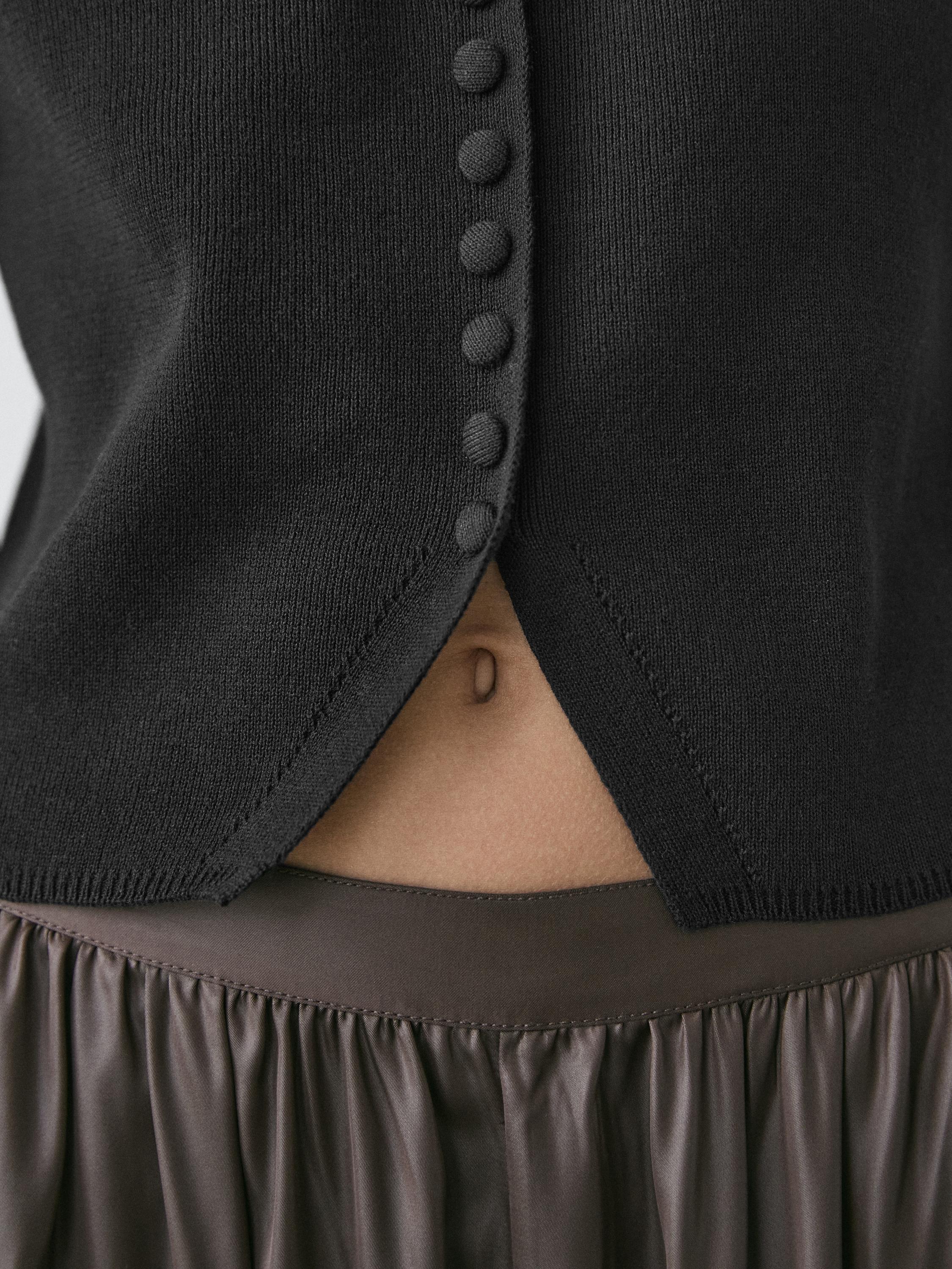 Cotton short sleeve knit cardigan — BLACK