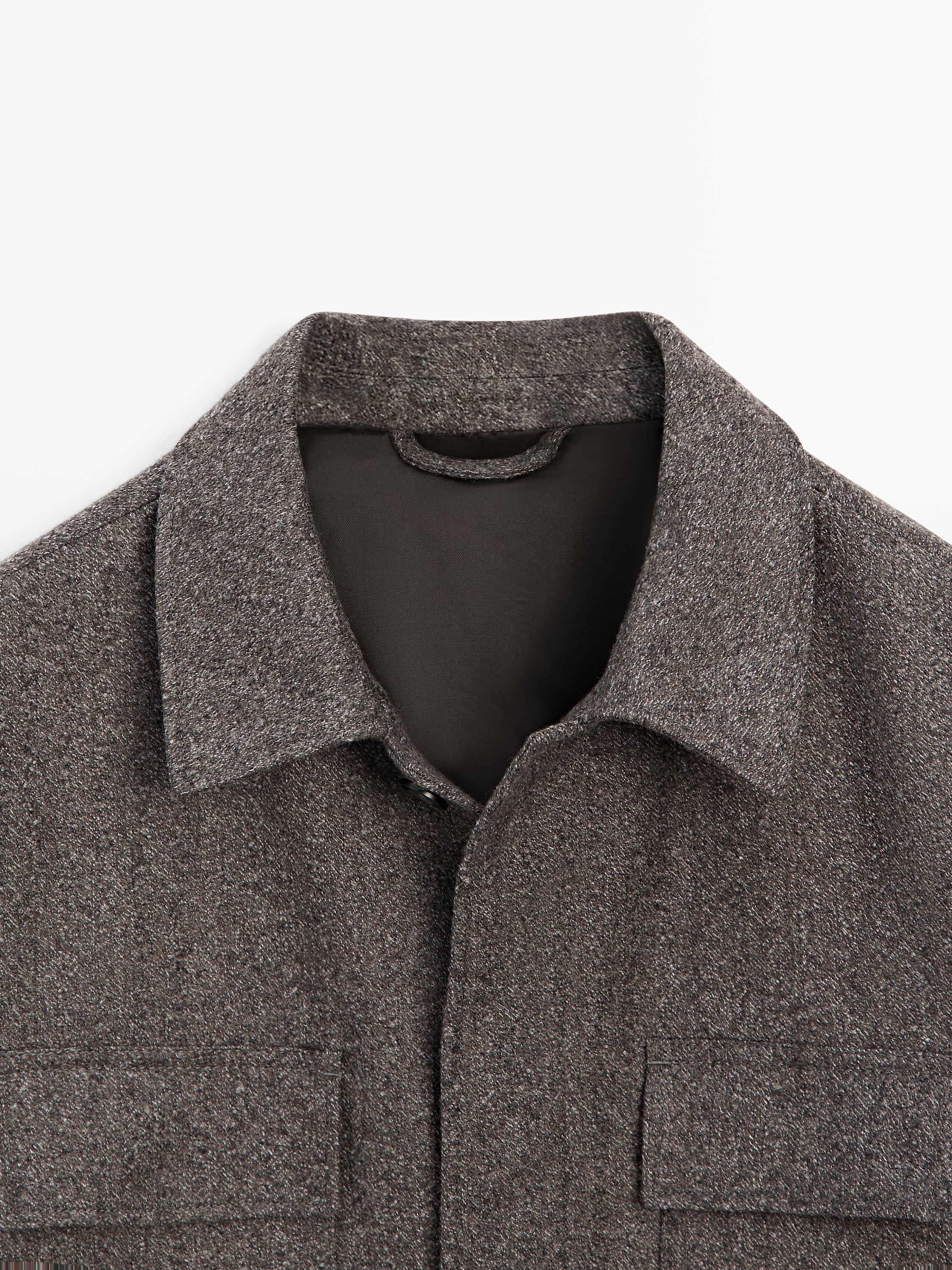 Herringbone wool blend cardigan — MINK