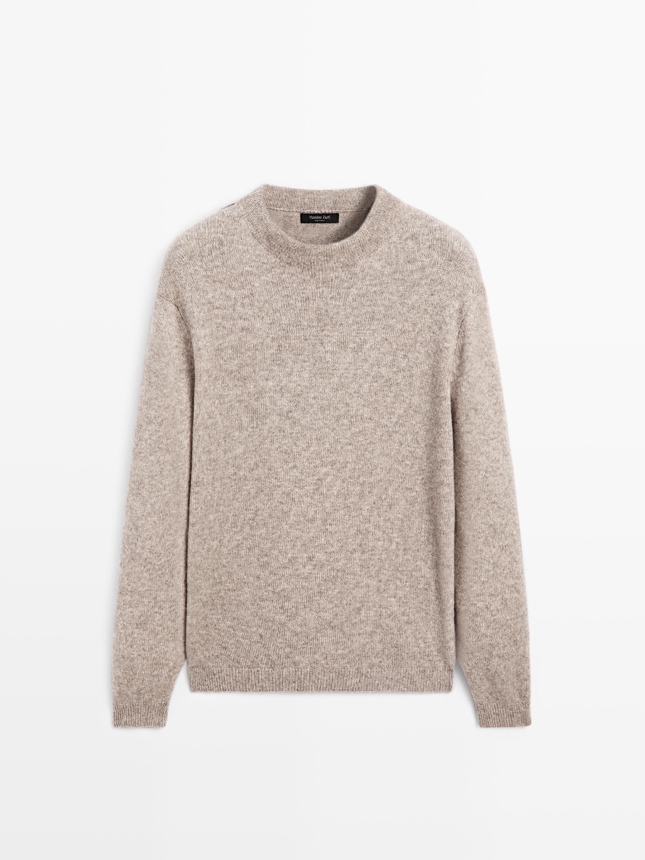 Wool blend crew neck knit sweater