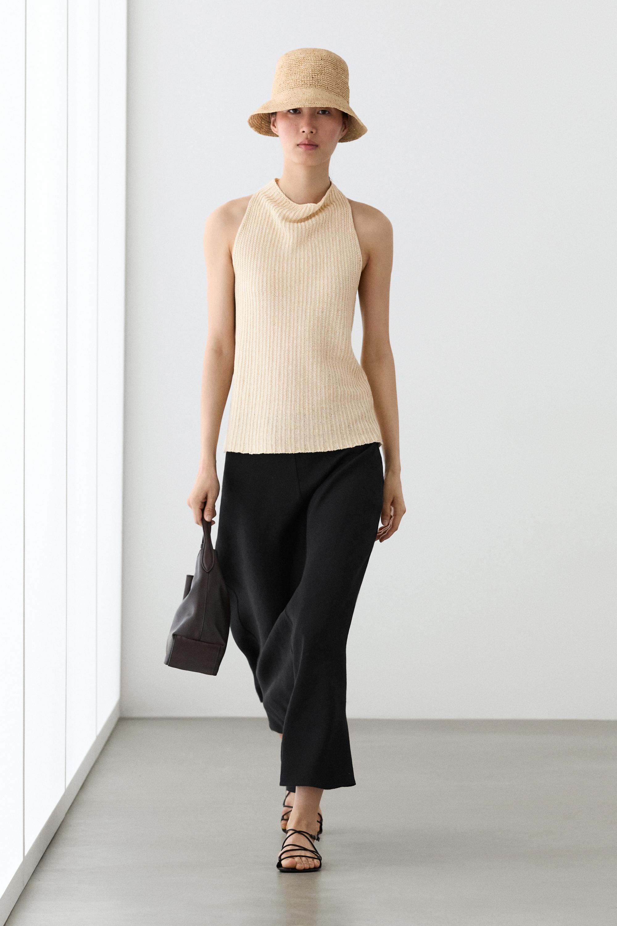 Straight linen midi skirt — BLACK