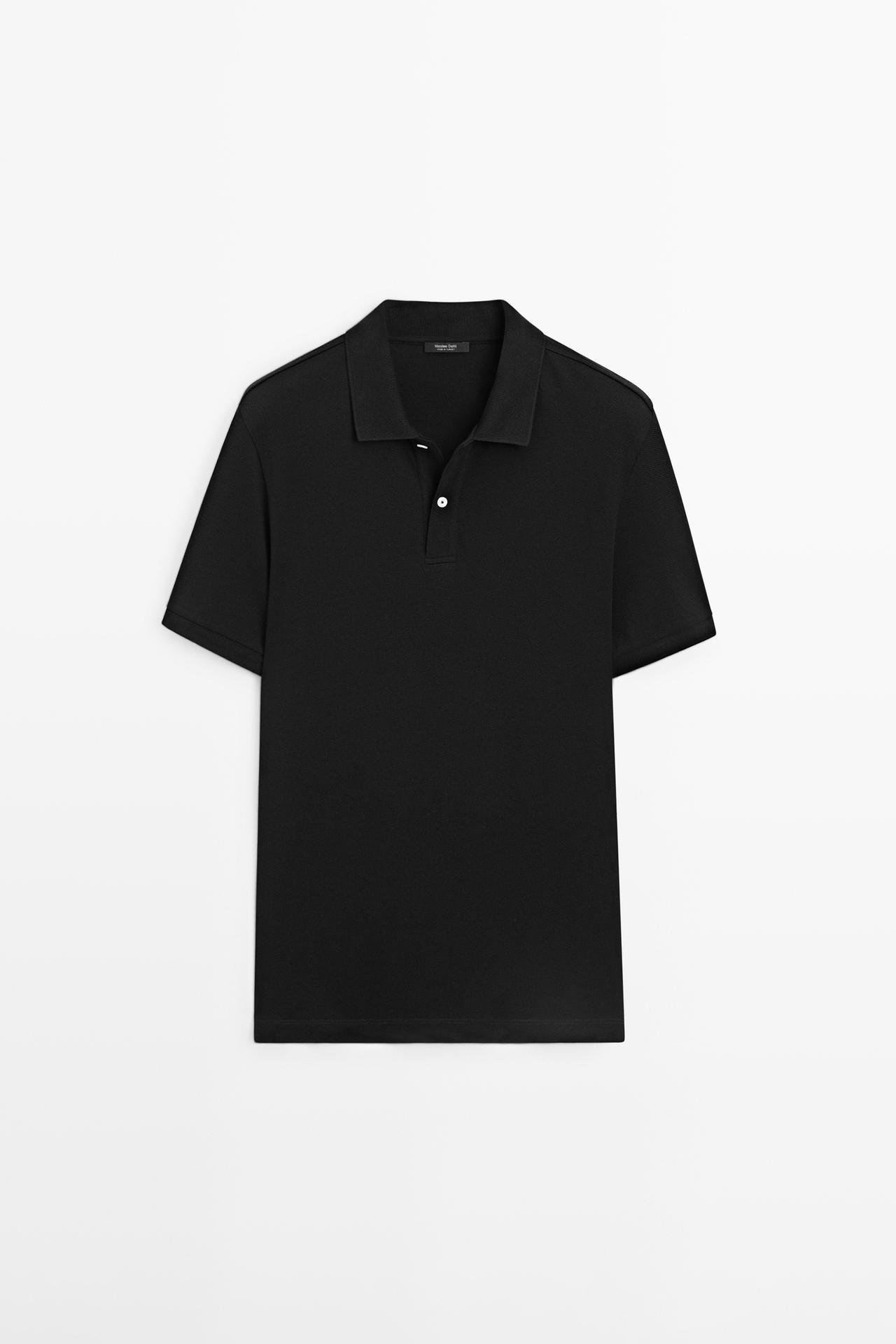Micro-textured cotton piqué polo shirt — BLACK