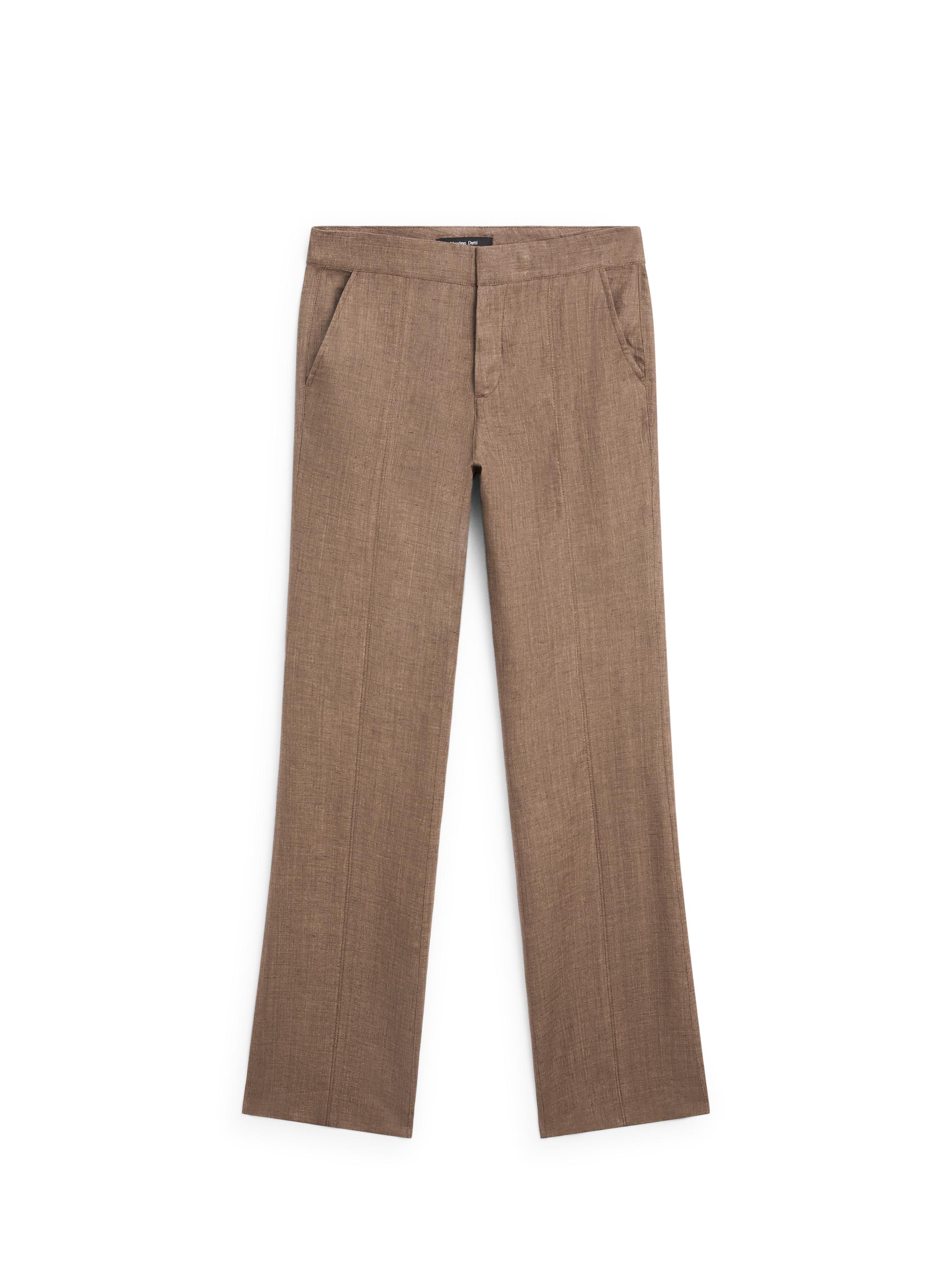 100% linen kick flare trousers — BROWN