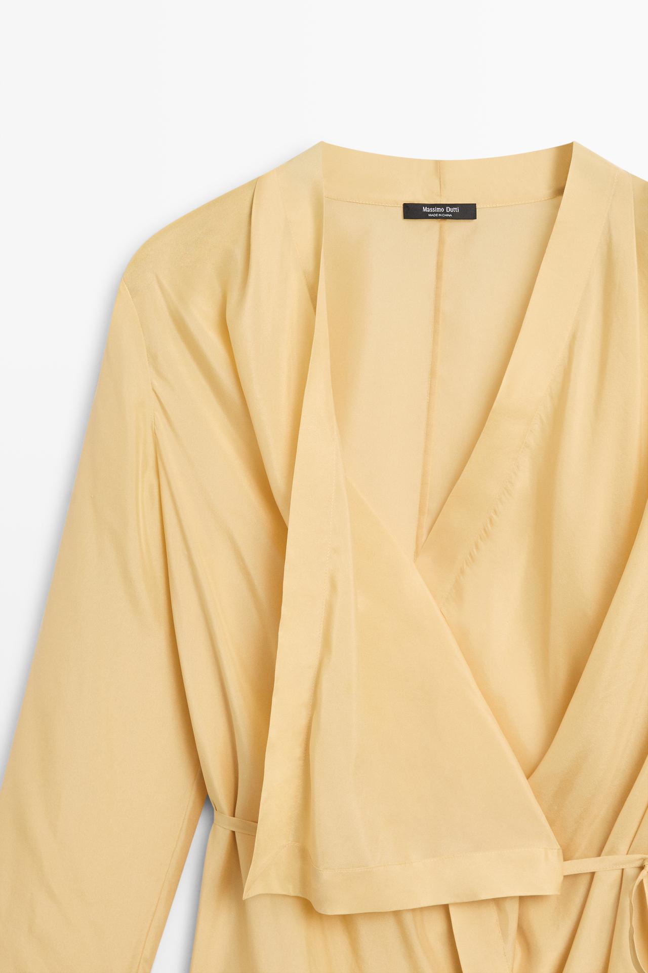 100% silk flowing surplice blouse — Mustard