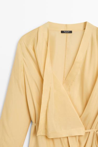 100% silk flowing surplice blouse — Mustard 4