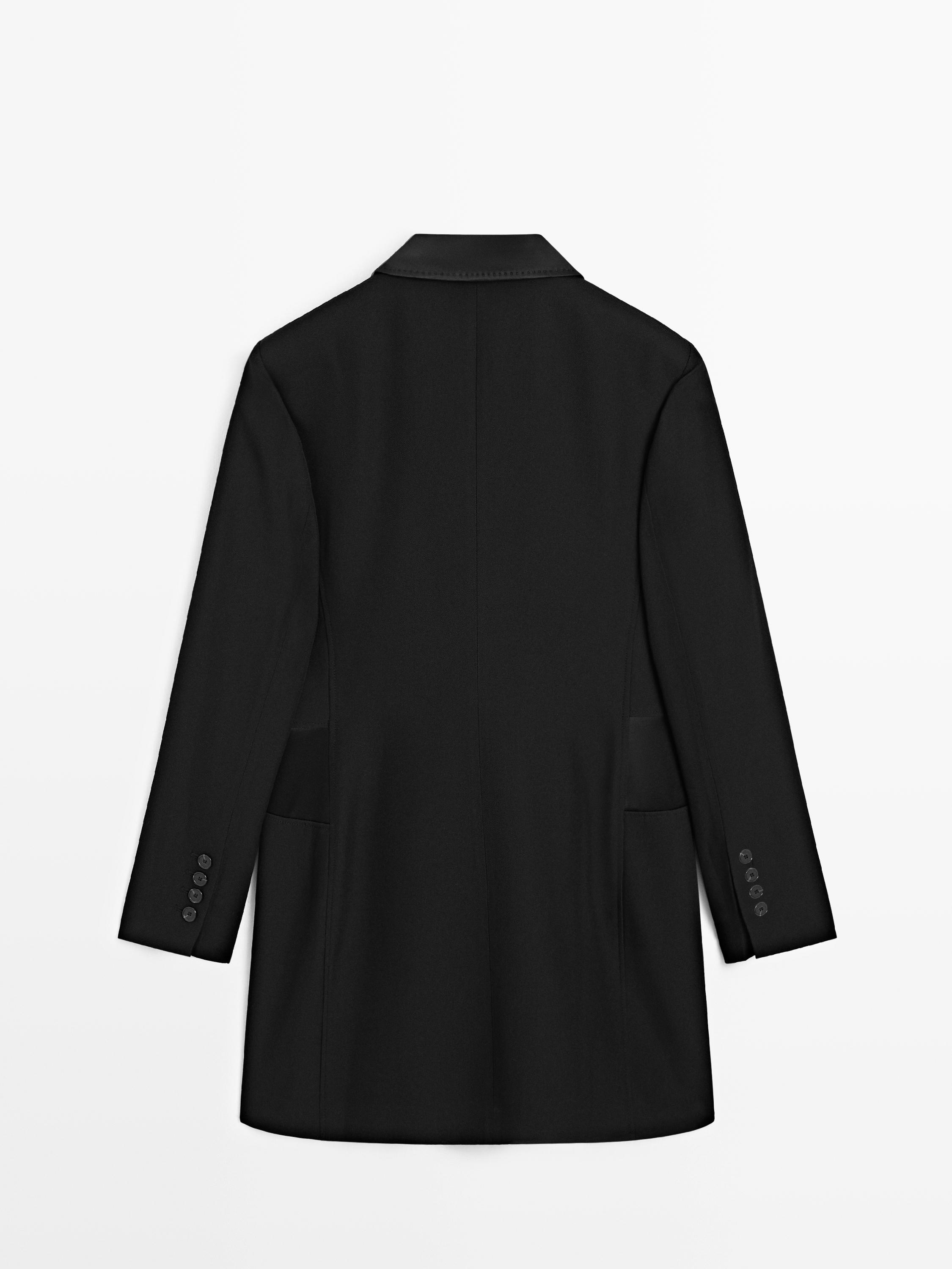 Blazer-style dress with satin detail — BLACK