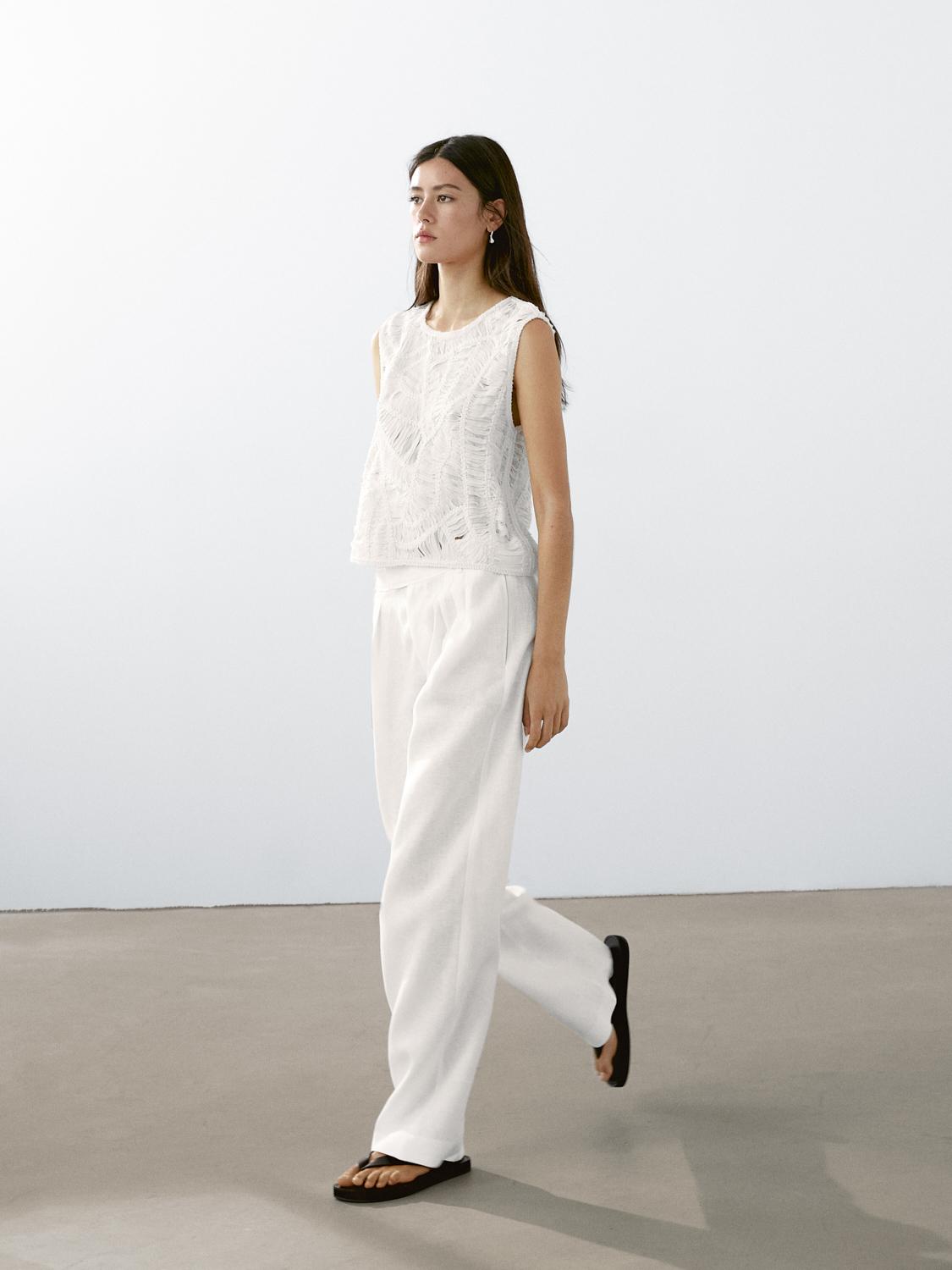 100% linen triple darted trousers