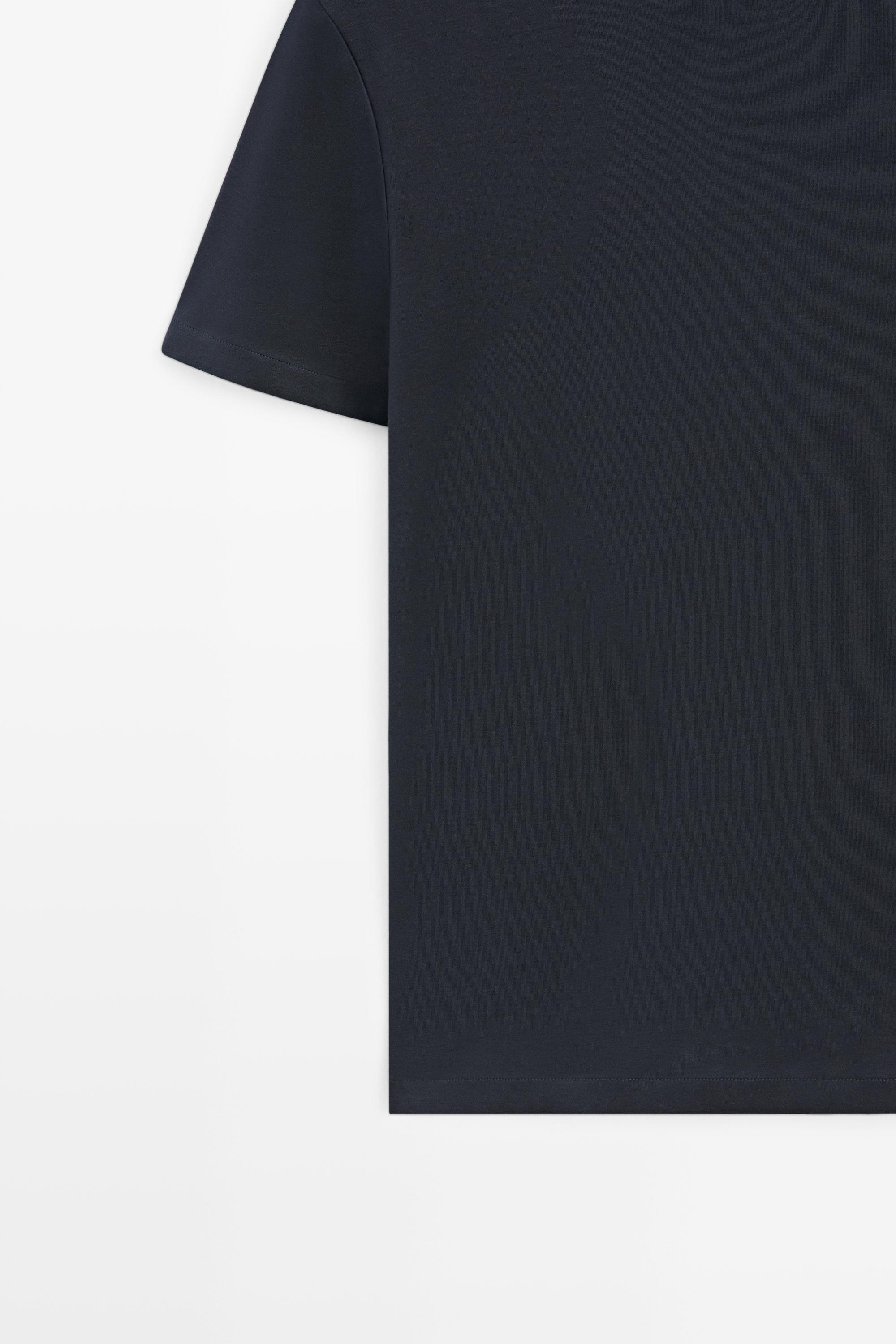 Contrast neck detail T-shirt — NAVY BLUE