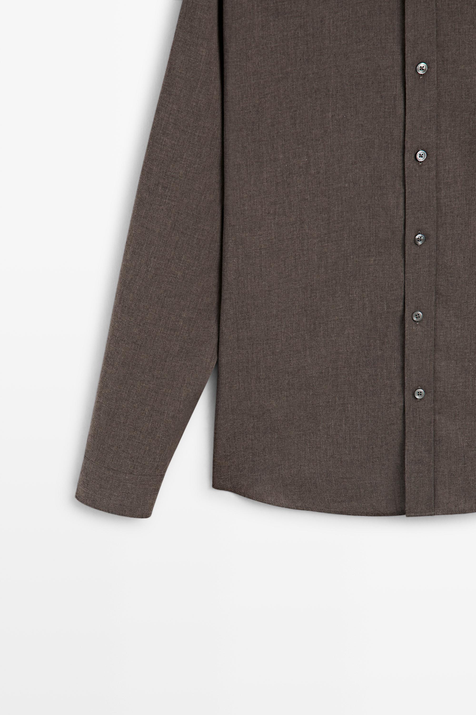 100% cotton melange twill regular fit shirt — MOLE BROWN