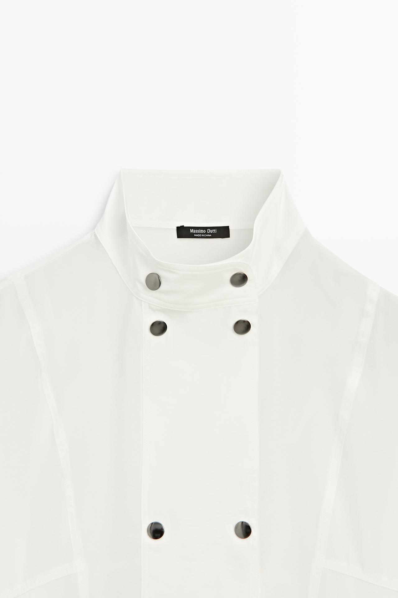 Snap-button stand collar shirt — CREAM