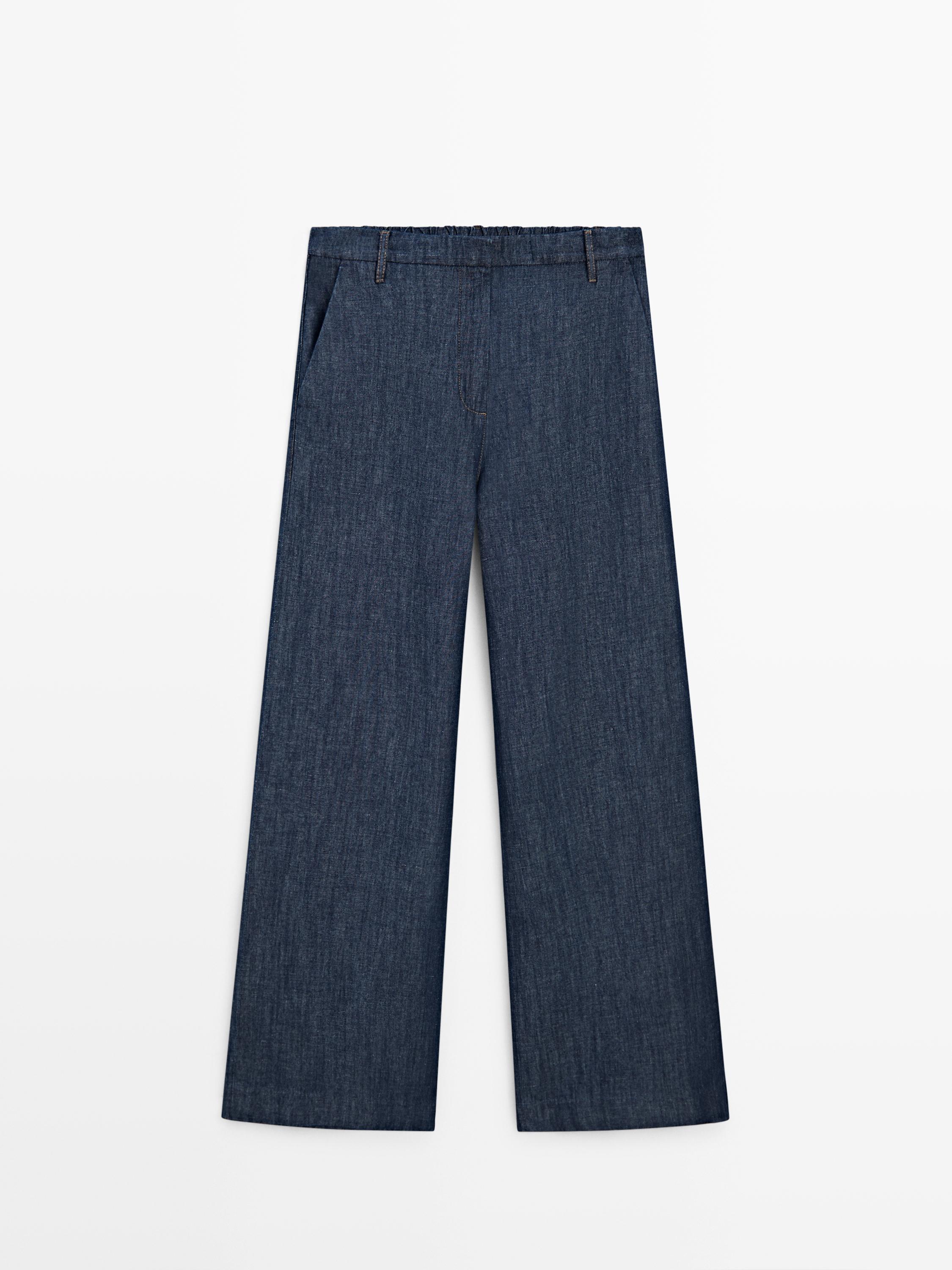 Total look linen blend wide-leg jeans