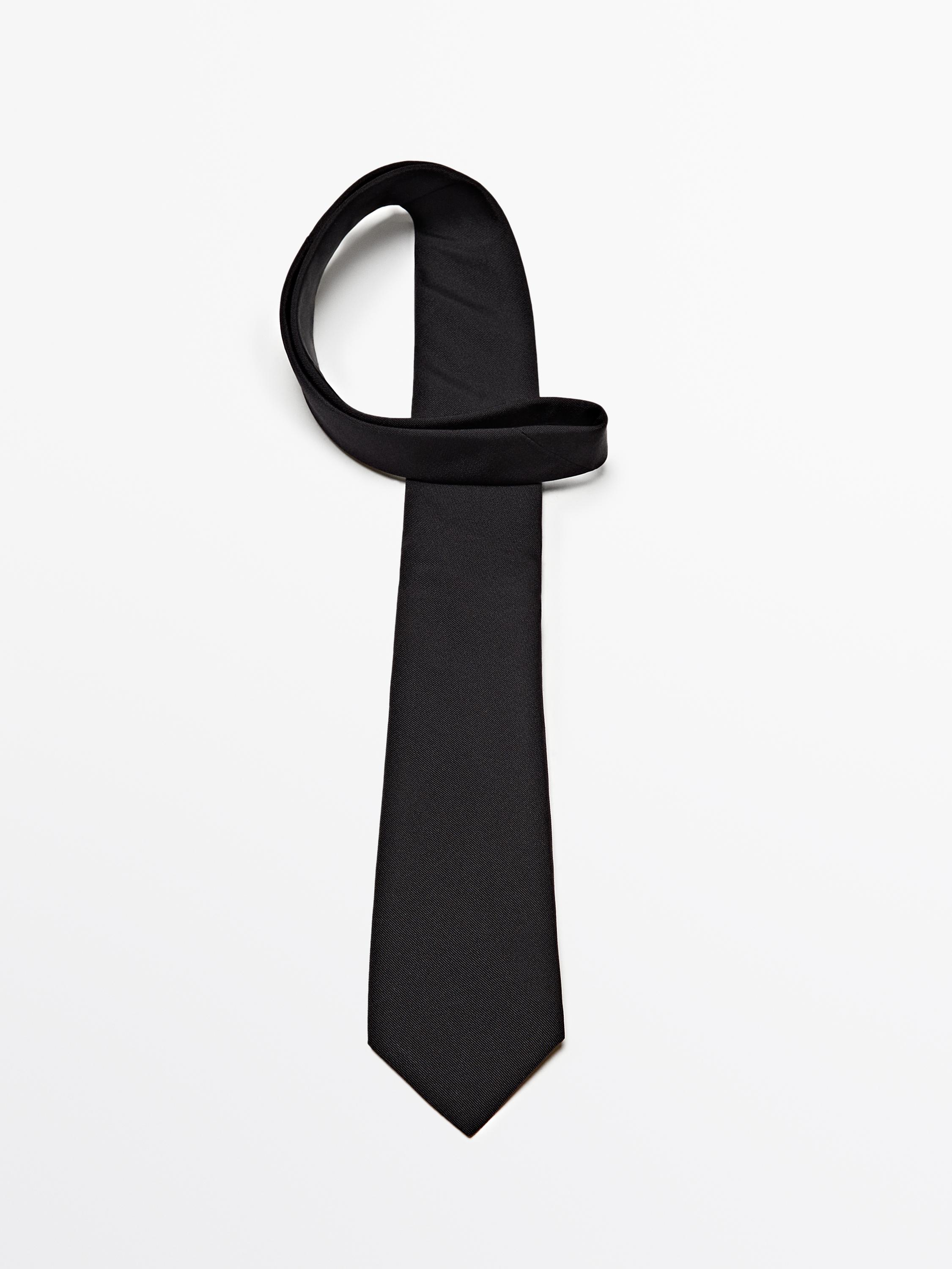 Cotton and silk blend twill tie — BLACK