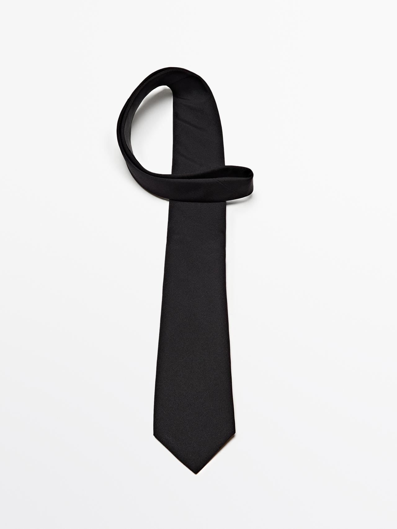 Cotton and silk blend twill tie — BLACK