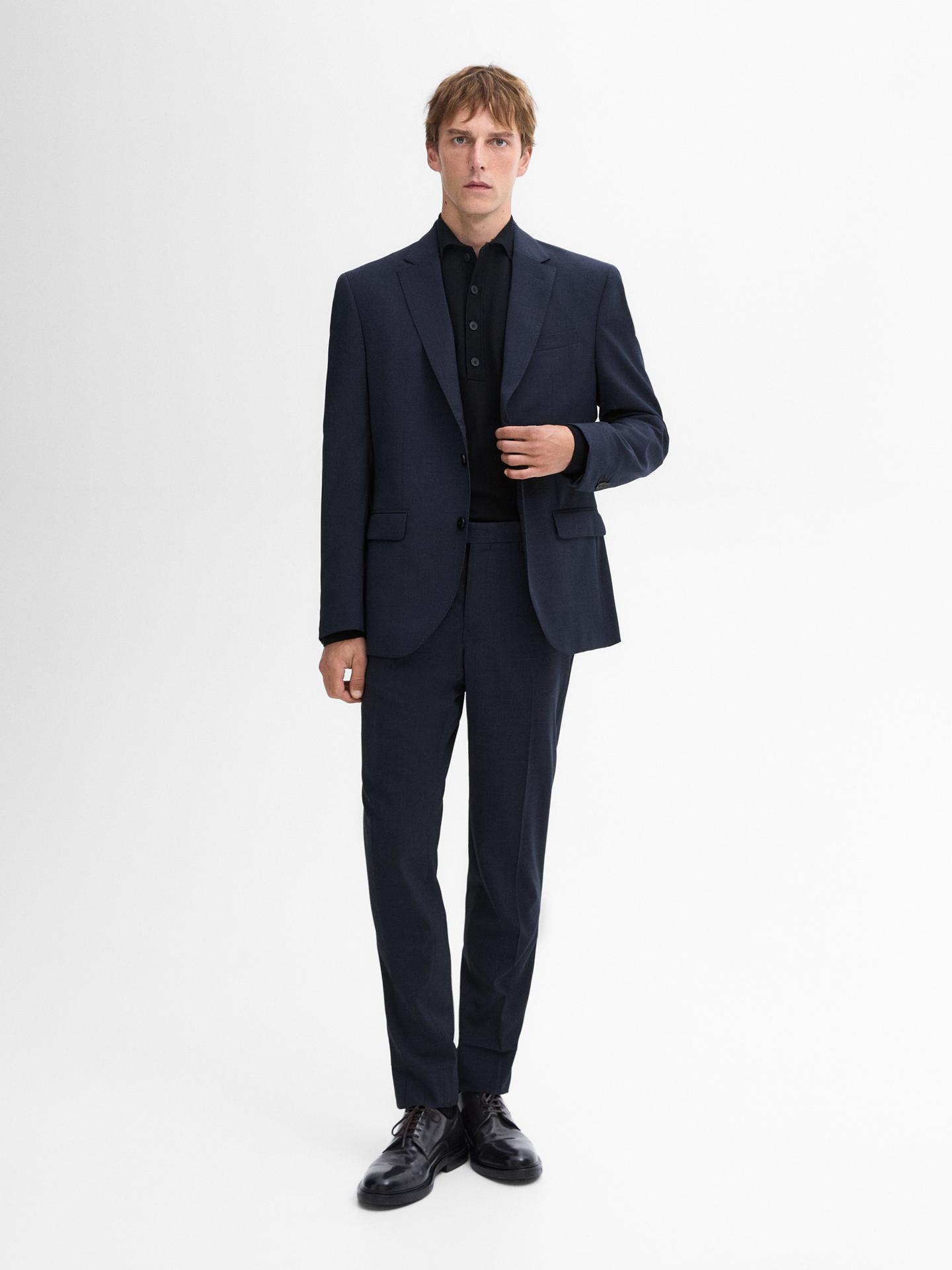 100 Pure Wool Houndstooth Suit Blazer · Navy Blue · Dressy Massimo Dutti 4868