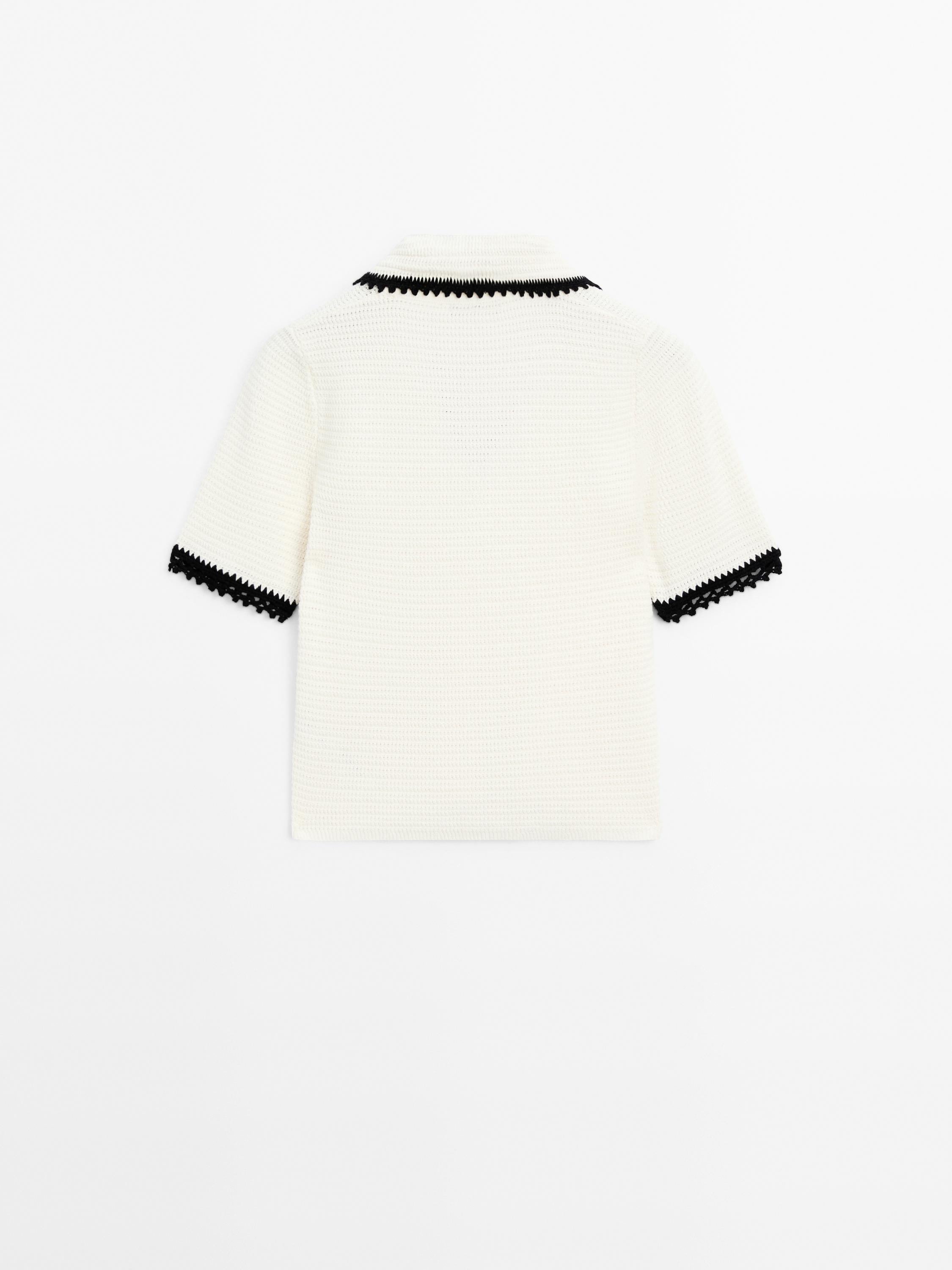 Crochet knit polo sweater