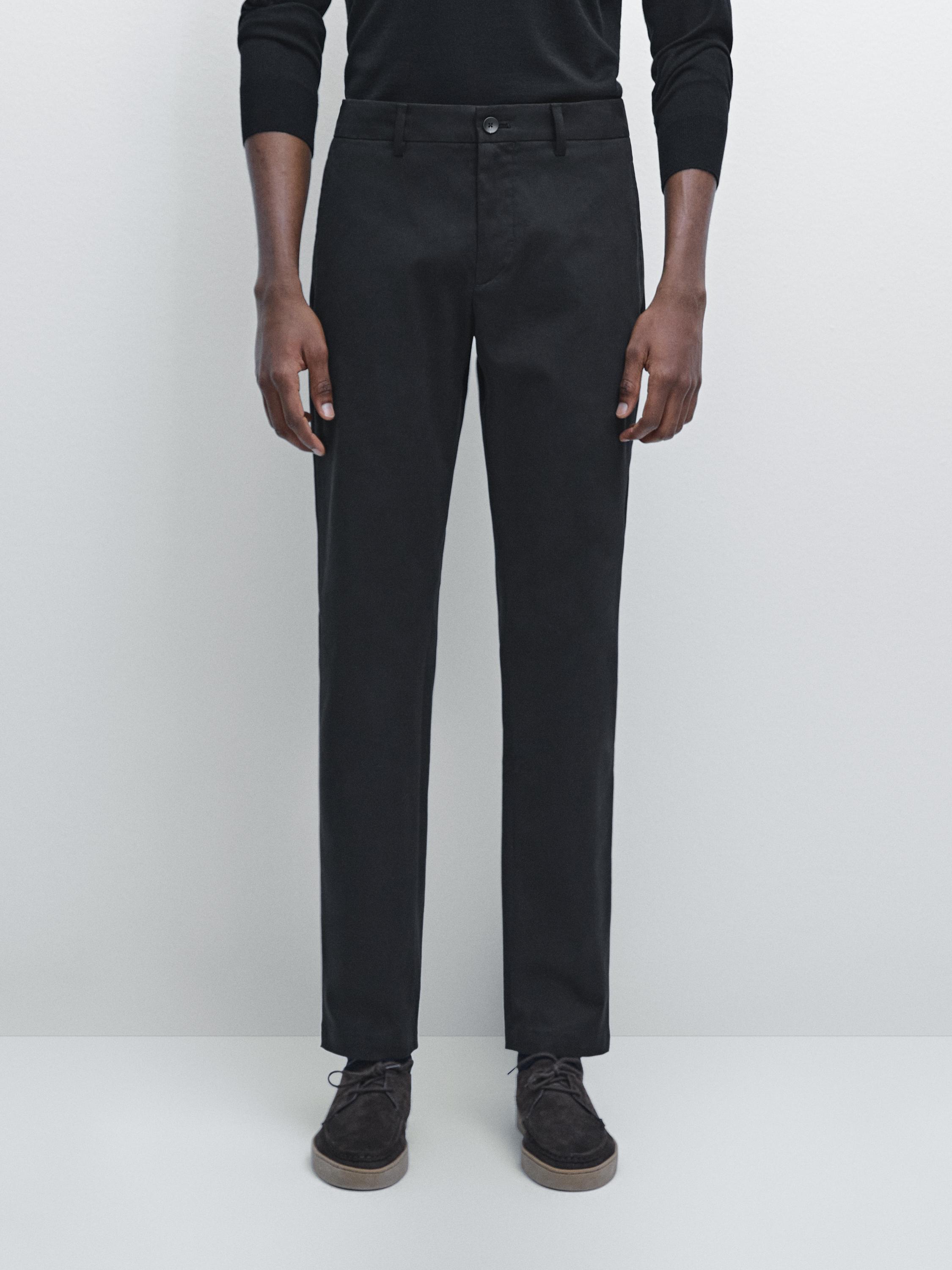 Cotton blend slim fit trousers