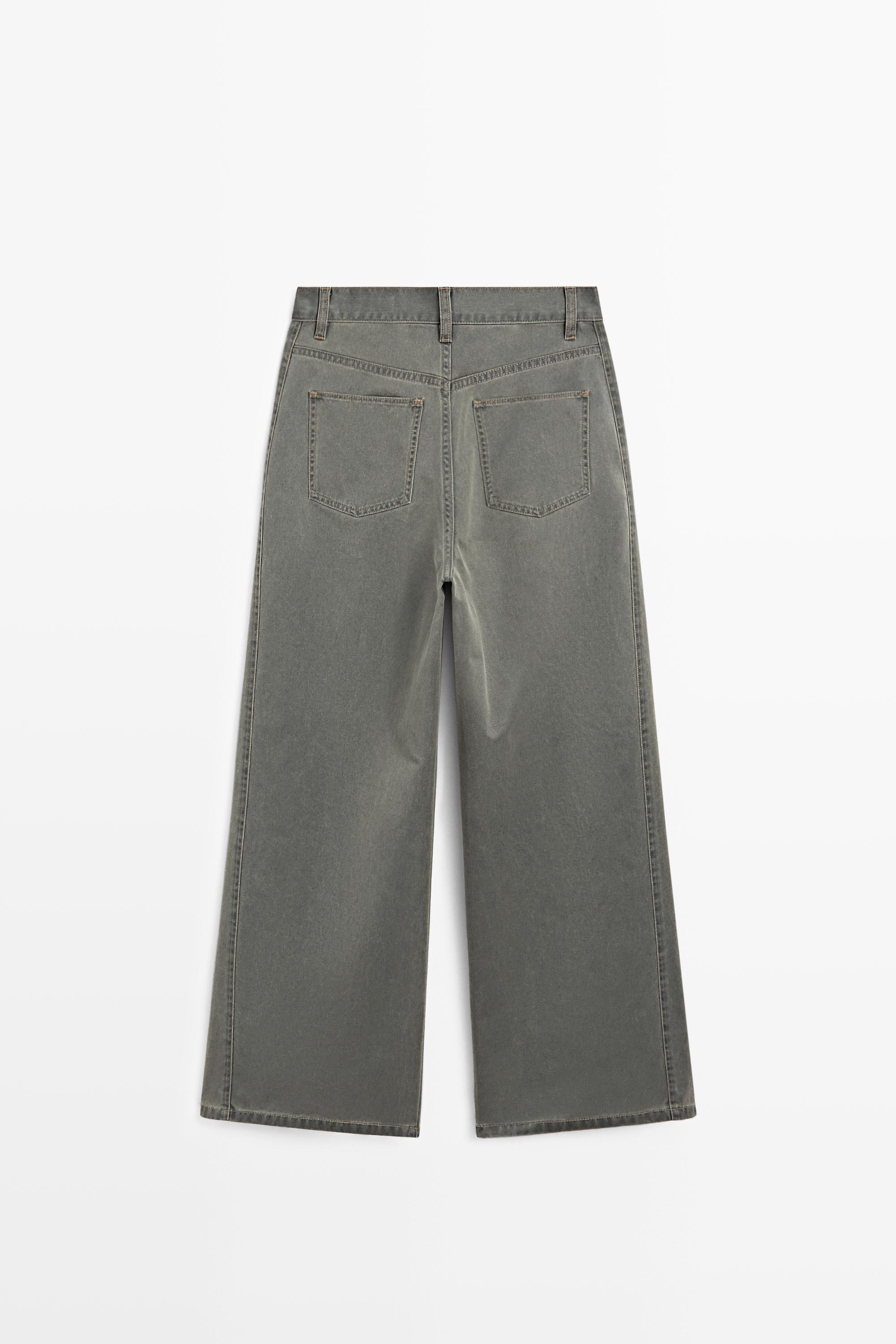 Wide-leg cotton jeans with denim detail — Light Blue