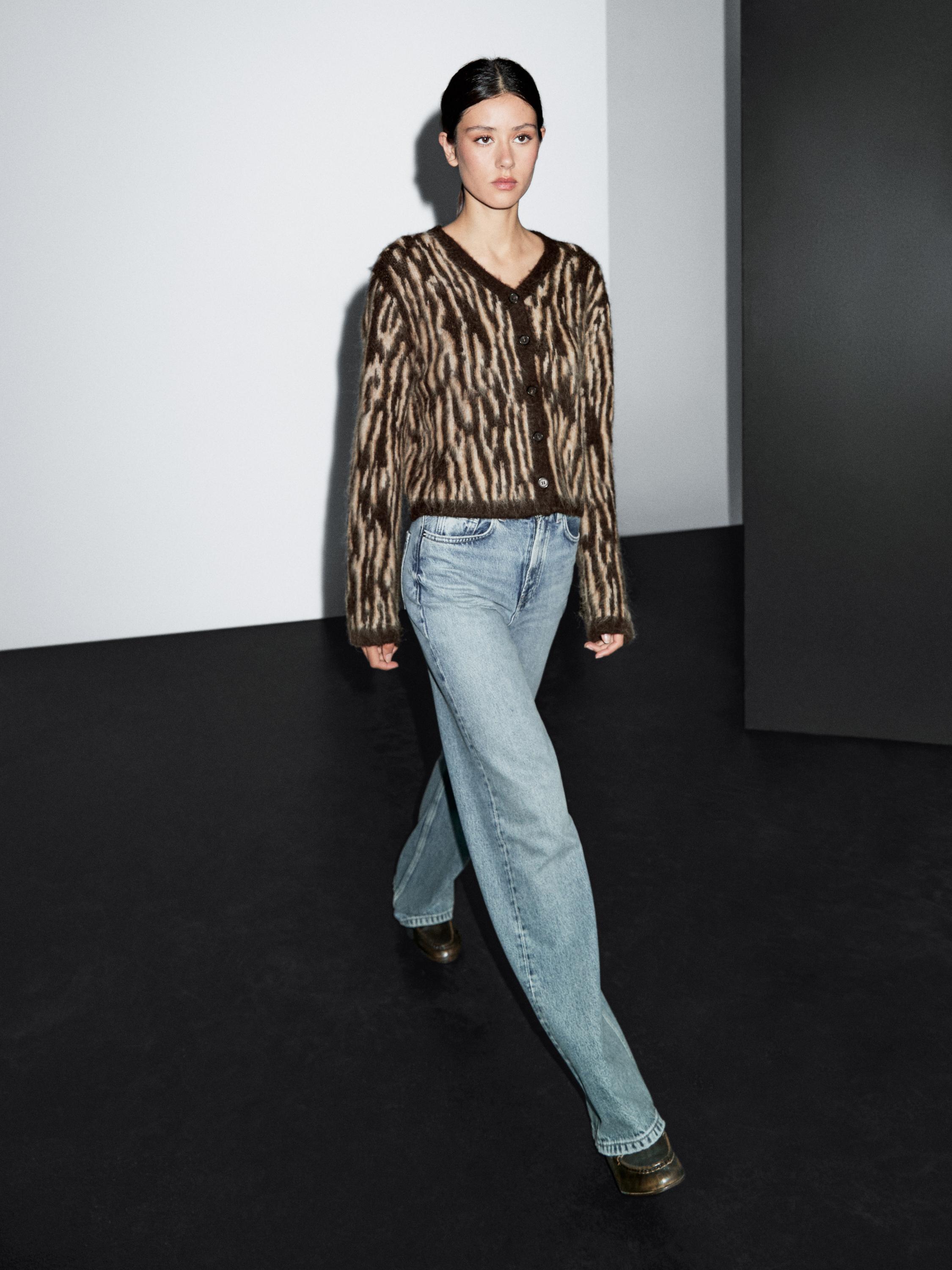 Alpaca wool blend animal print cardigan