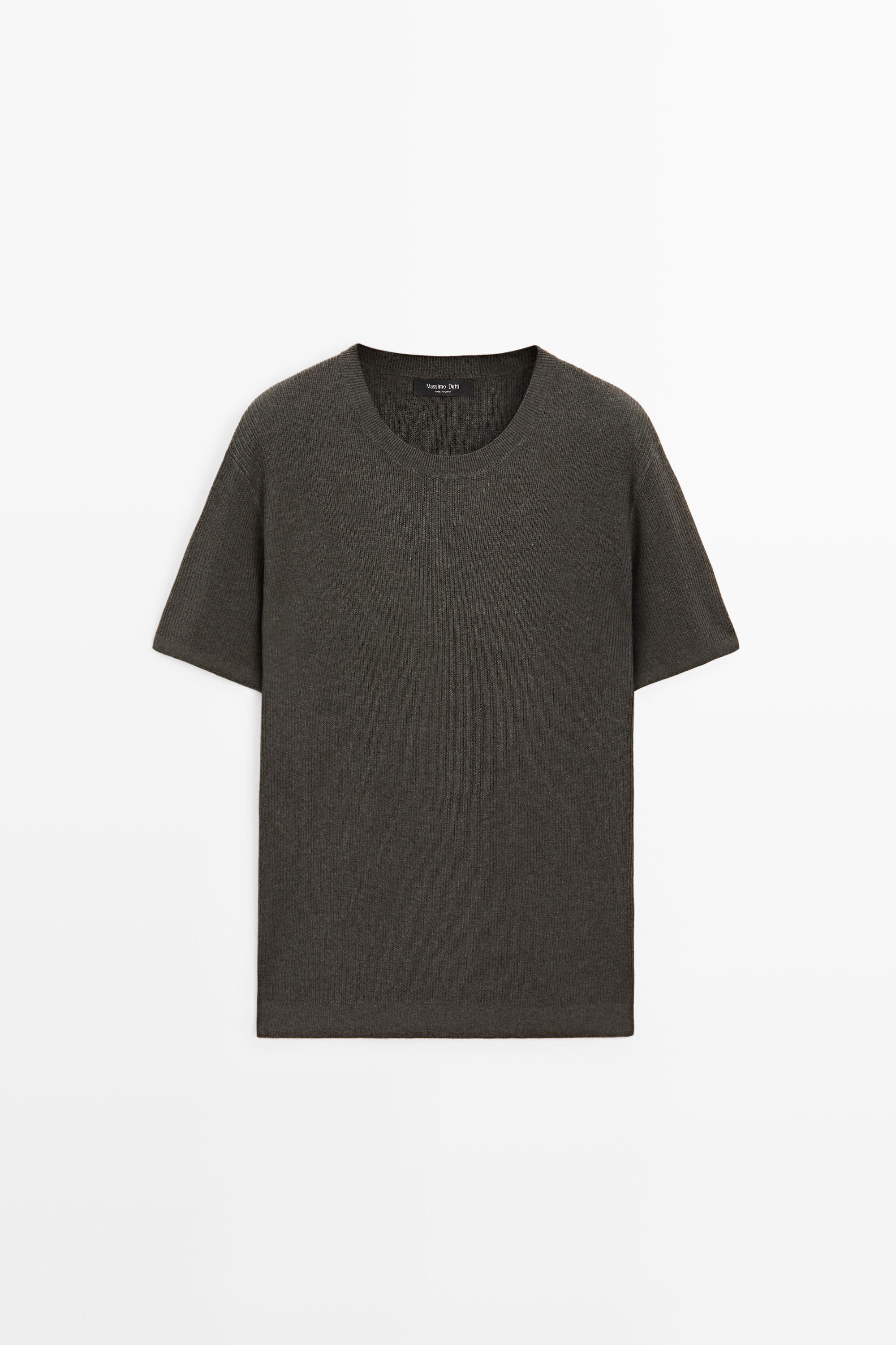 Short sleeve knit cotton blend sweater — CHARCOAL