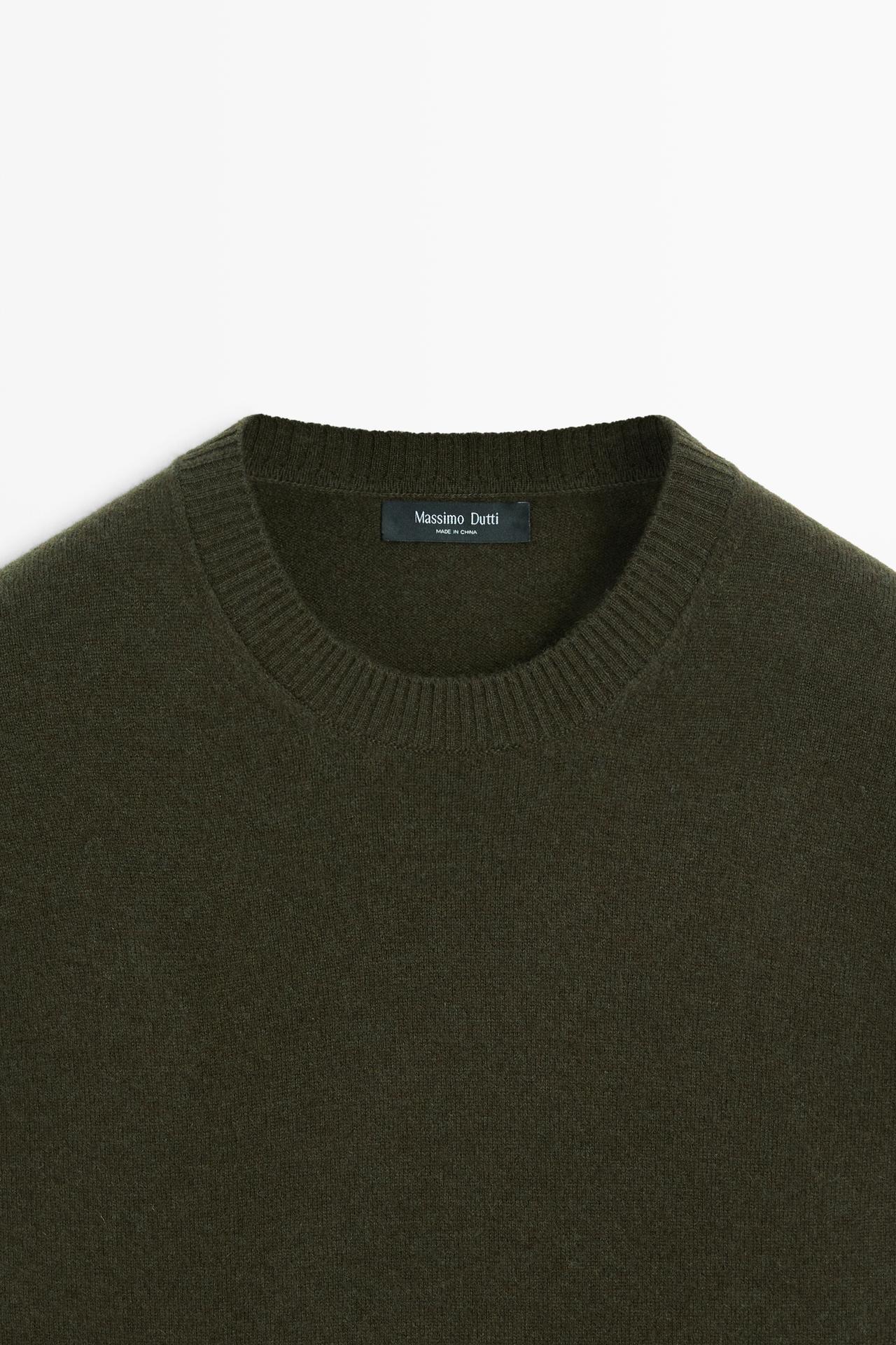 Wool blend round neck knit sweater — GREEN