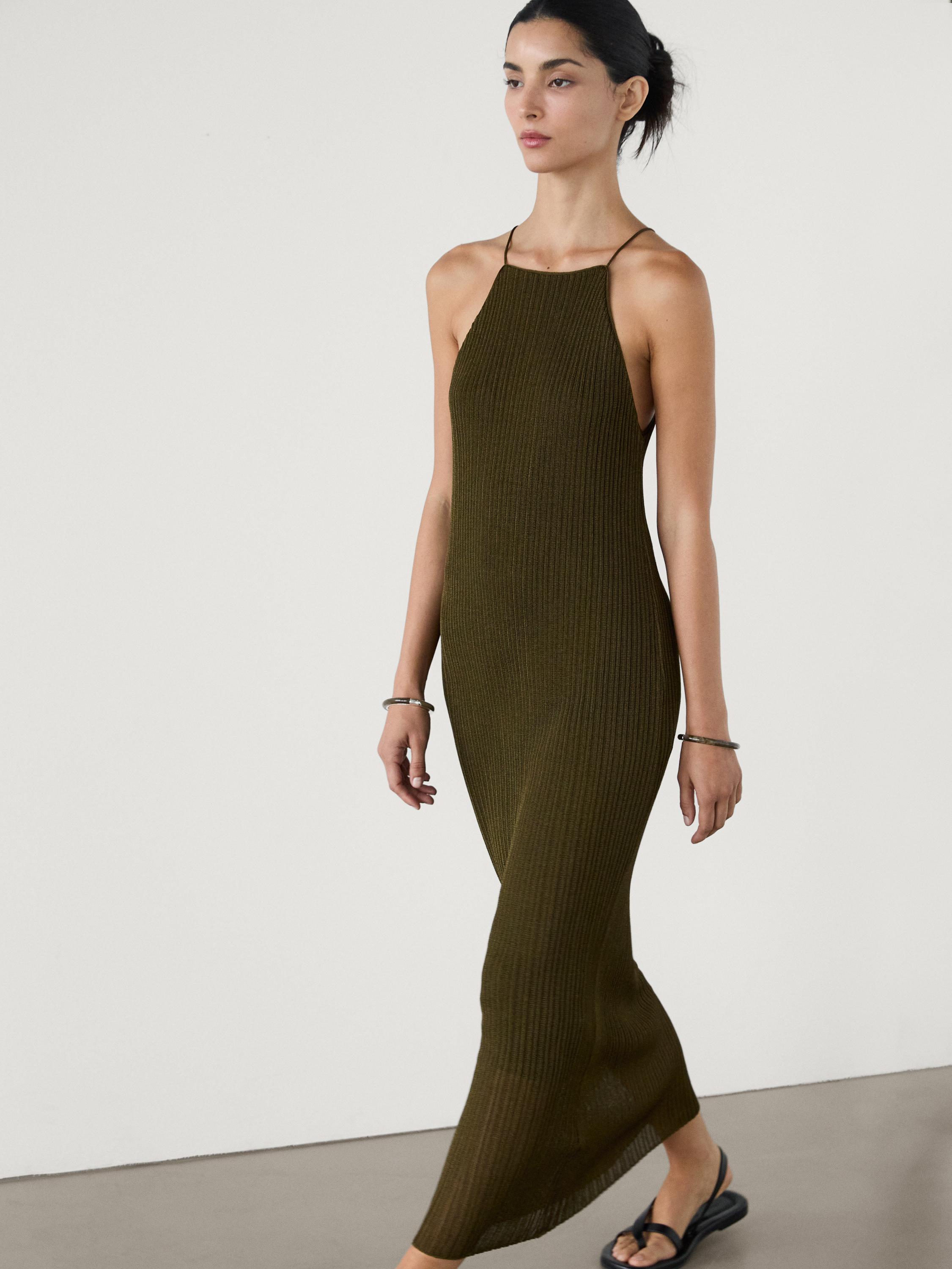 Long ribbed knit dress Moss Black Smart Dresses And Jumpsuits Massimo Dutti