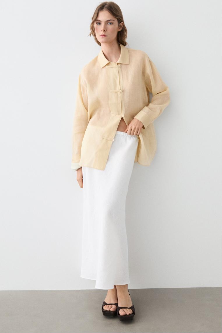 Flowing total look 100% ramie shirt — BEIGE