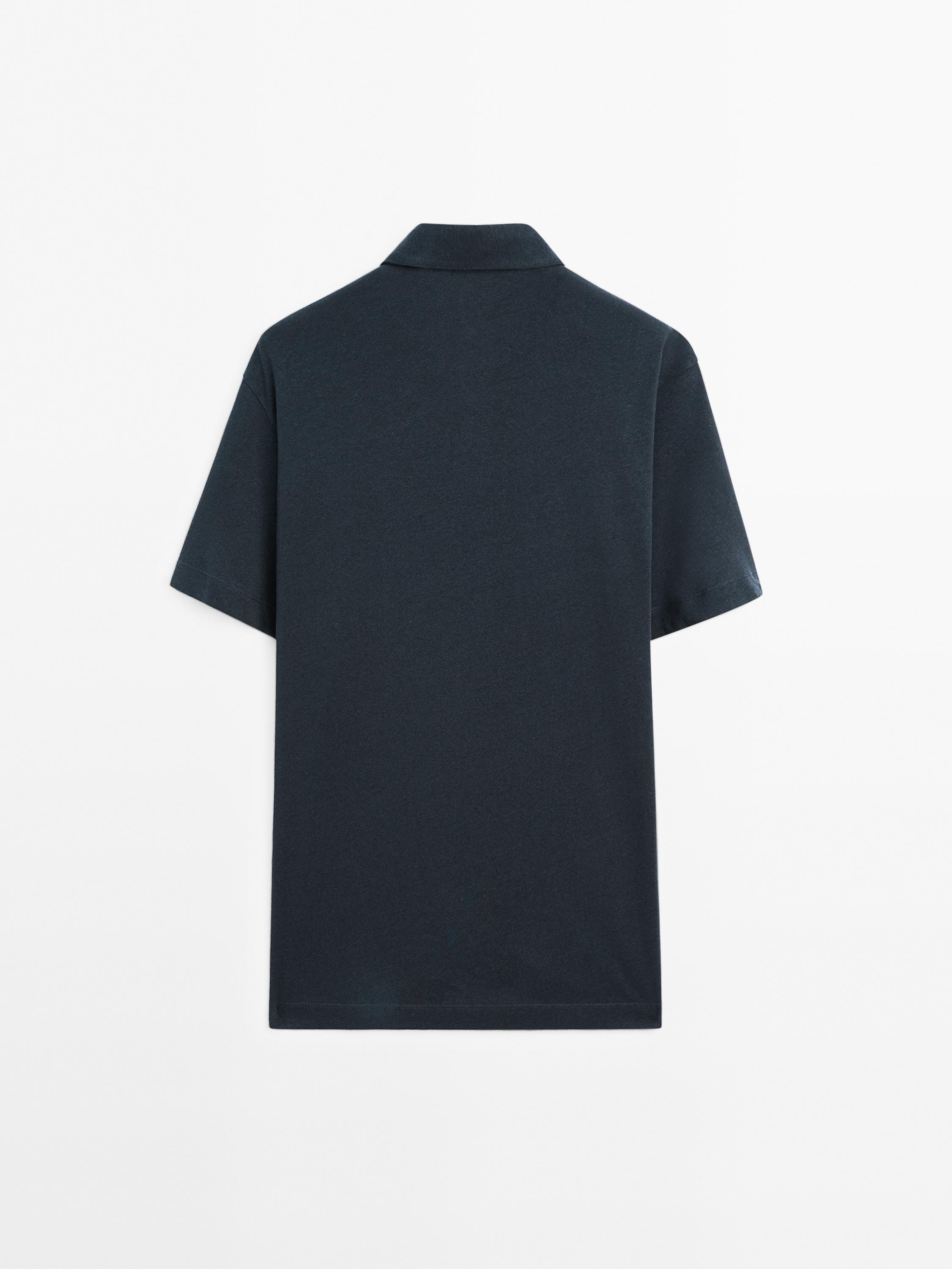 Short sleeve linen blend polo shirt
