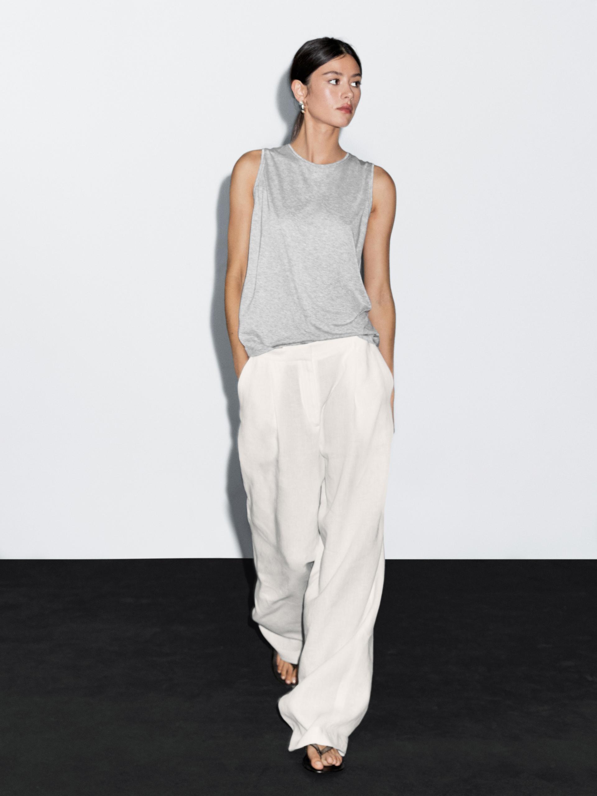 Maglietta Con Collo Rotondo Senza Maniche - Grigio - S - Massimo Dutti - Femminile