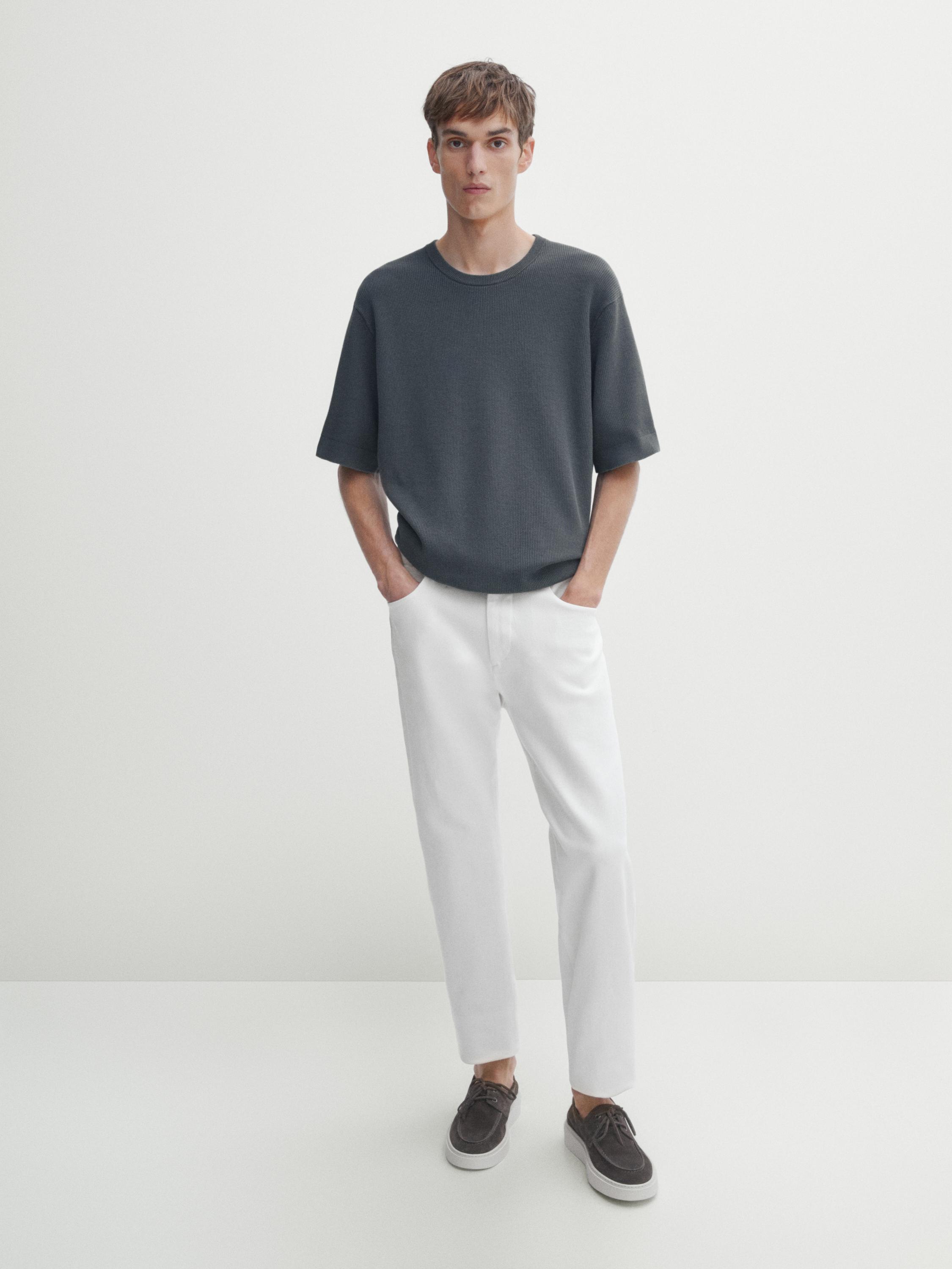 تيشيرت محاك قطن بأكمام قصيرة