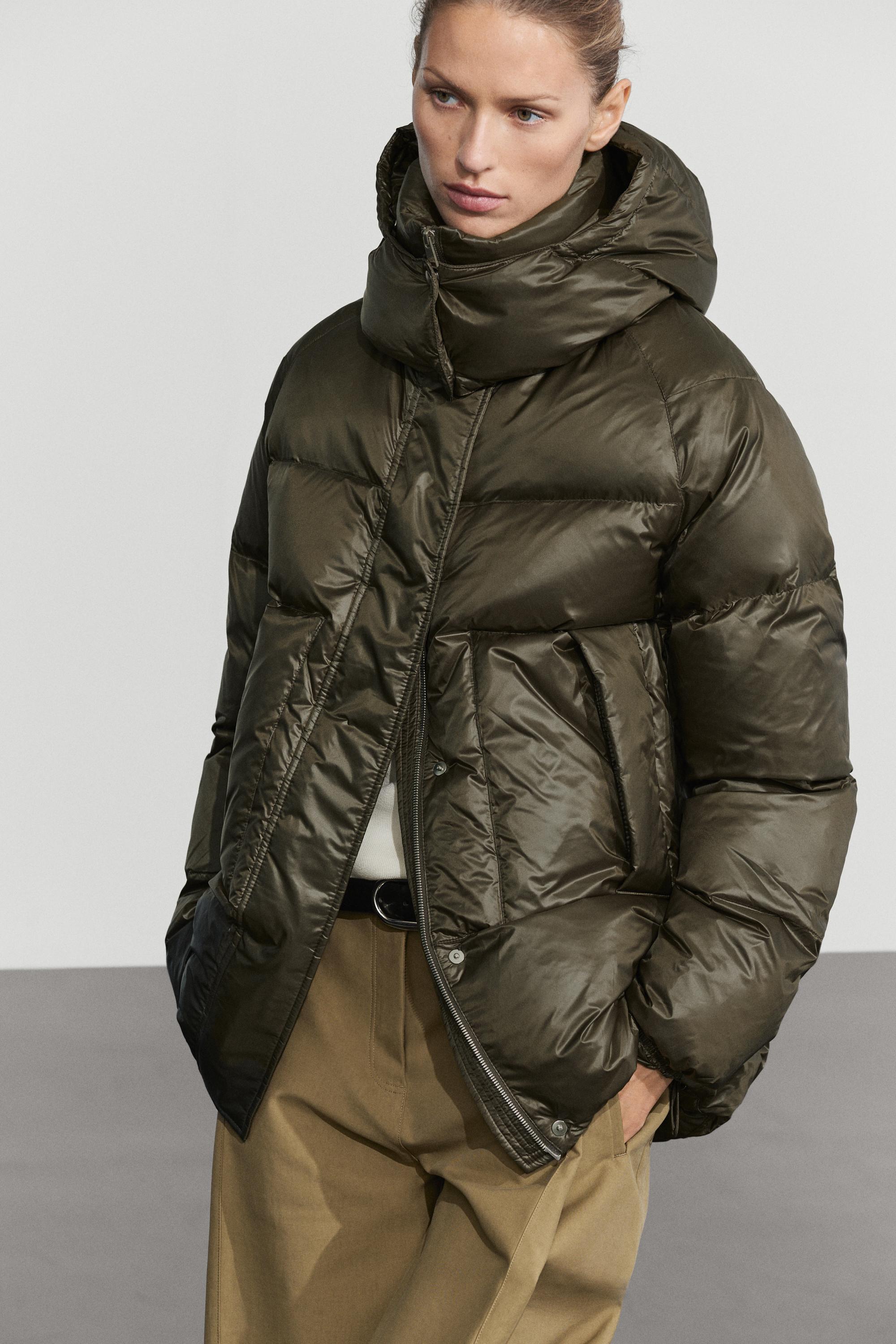 Geacă de puf lucioasă · Kaki Închis · Coats | Massimo Dutti
